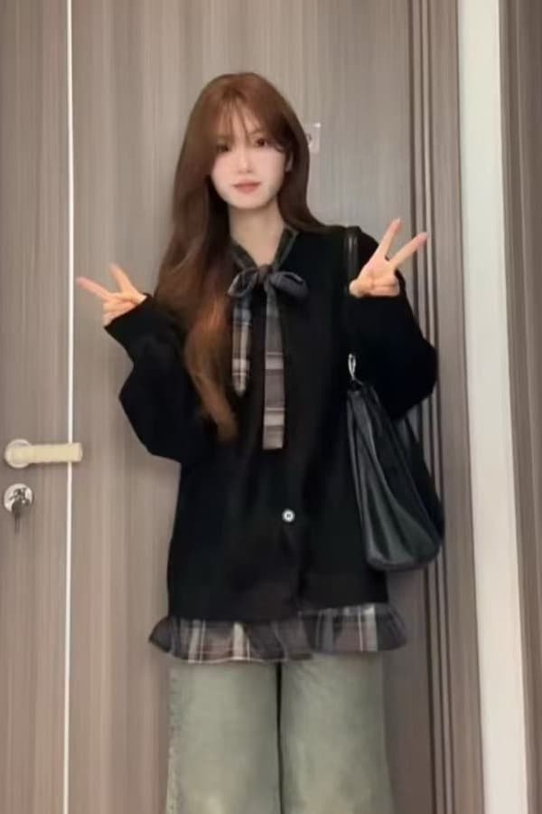 나비 매듭 V넥 스웨터 오픈 가디건 여성 코트 작은 키 가을 겨울 두꺼운 부드러운 바람 부드러운 찹쌀 니트 맨위