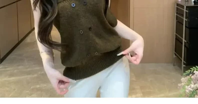 한 부서 레트로 이중 버튼 니트 튜브탑 조끼 여성 가을 고급 센스 작은 키 핫걸 캐주얼 바람 민소매 맨위 상세 이미지 6