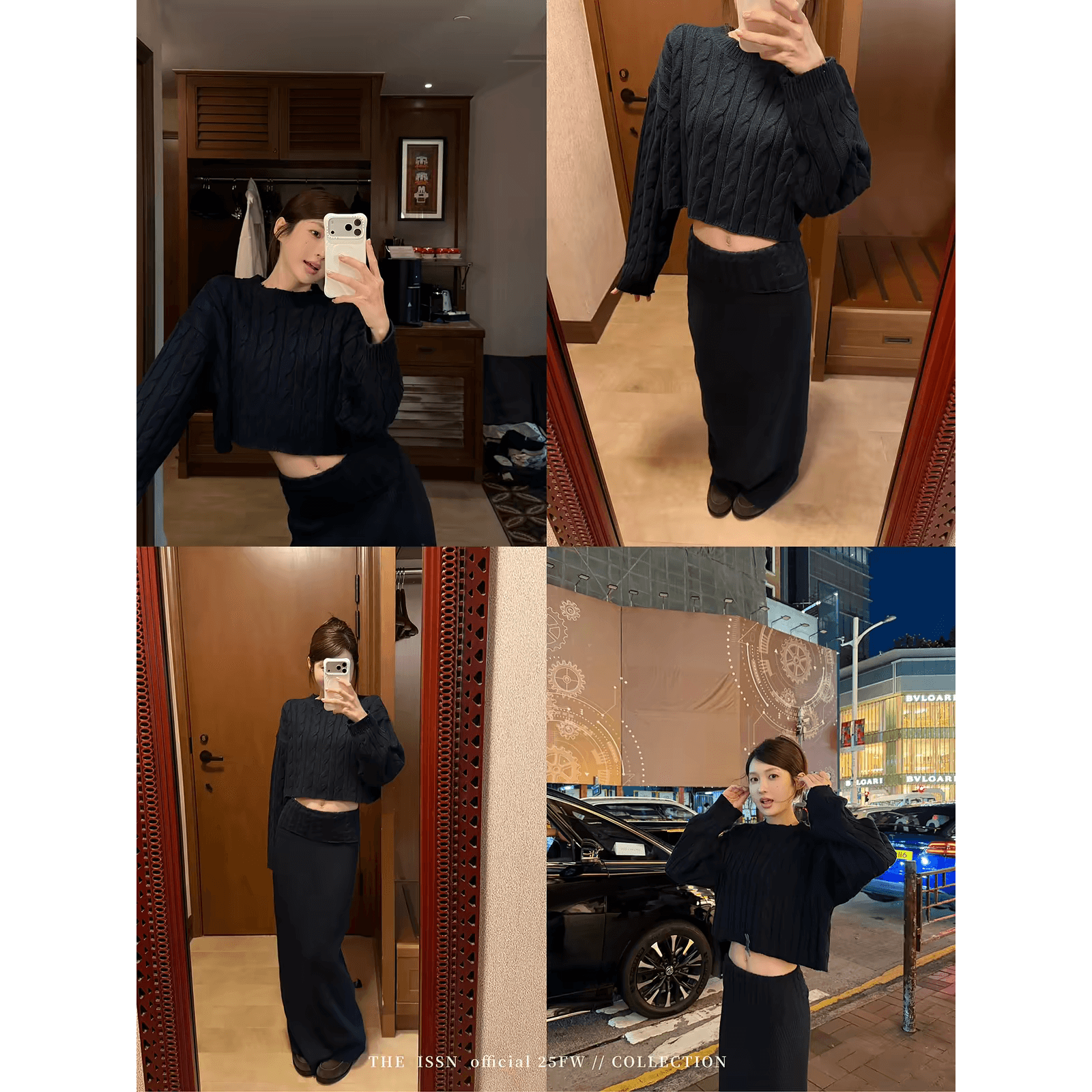 한국 스타일 착용 가져 가라. 라운드 넥 꽈배기 풀오버 쇼트 스타일 스웨터 여자 겨울 수직 구덩이 기사 니트 트임 반신 치마 세트 상세 이미지 9