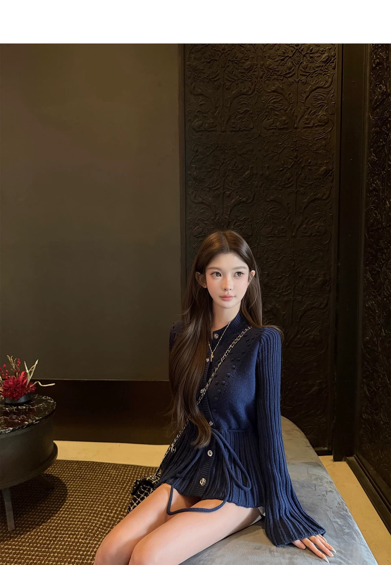 프랑스식 범프 무늬 플리츠 프릴 니트 여성 코트 가을 겨울 새로운 몸매 가꾸기 허리 수축 슬림해 보이는 스웨터 오픈 가디건 상세 이미지 14