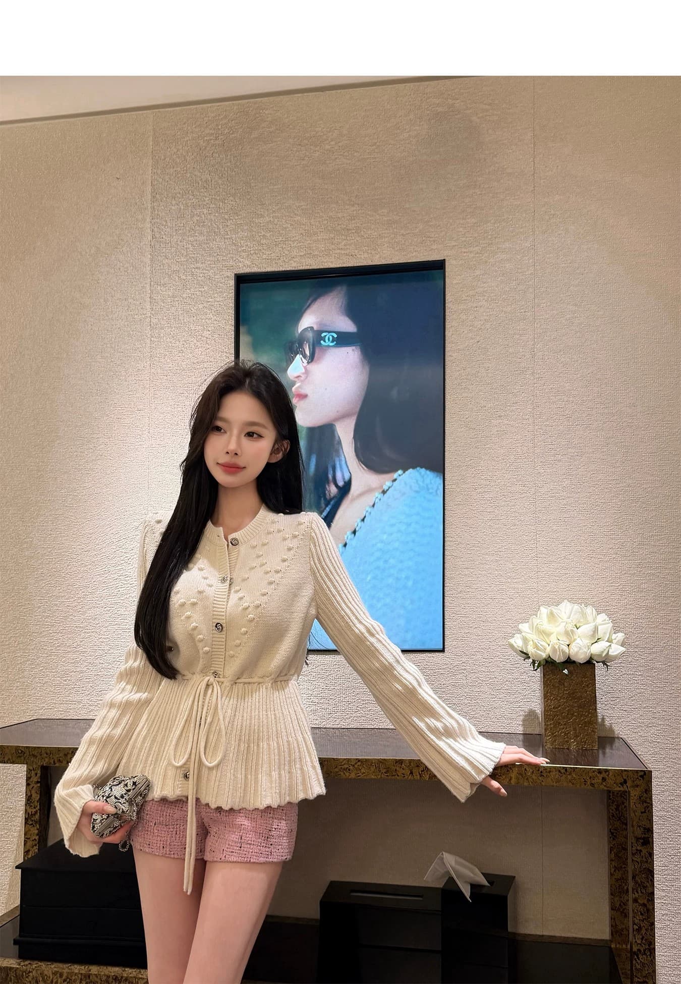 프랑스식 범프 무늬 플리츠 프릴 니트 여성 코트 가을 겨울 새로운 몸매 가꾸기 허리 수축 슬림해 보이는 스웨터 오픈 가디건 상세 이미지 15