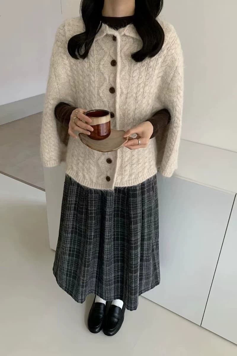 한 부서 느긋한 바람 레트로 폴로 칼라 꽈배기 니트 오픈 가디건 여성 고급 센스 부서 버클 다용도 망토 스웨터 오픈 가디건 상세 이미지 4