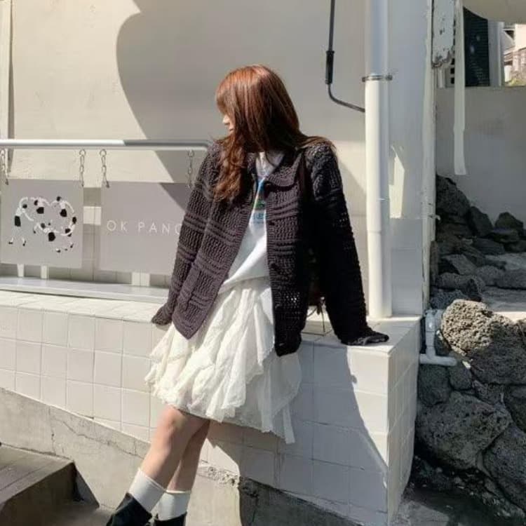 가을과 겨울 니트 순양모 오픈 가디건 여성 라운드 넥 작은 샤넬 스타일 루즈핏 아름다움 폭발 스웨터 코트 술 니트 맨위 이미지 3