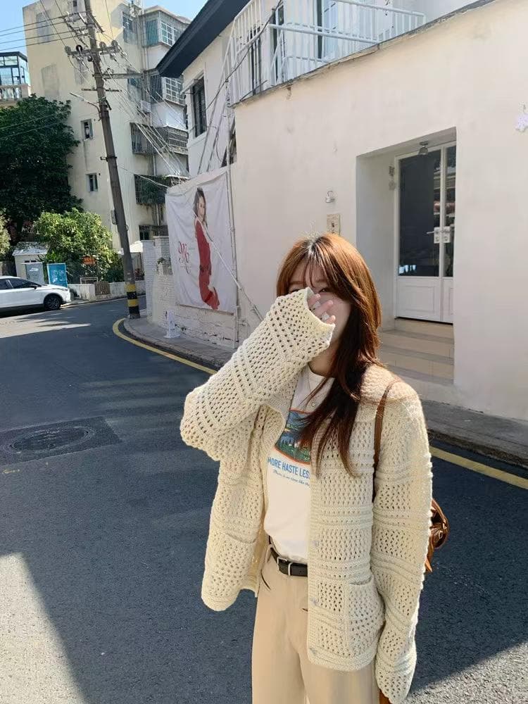 가을과 겨울 니트 순양모 오픈 가디건 여성 라운드 넥 작은 샤넬 스타일 루즈핏 아름다움 폭발 스웨터 코트 술 니트 맨위 상세 이미지 7