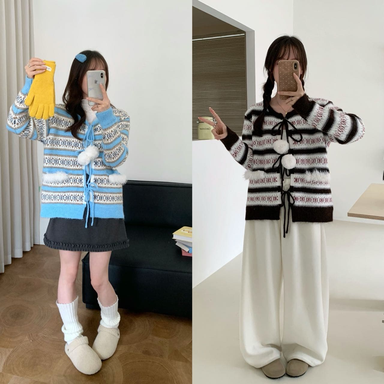 한 부서 레트로 공정한 섬 털 공 자카드 니트 맨위 오픈 가디건 여성 의류 가을 겨울 새로운 느긋한 바람 스웨터 코트 상세 이미지 2
