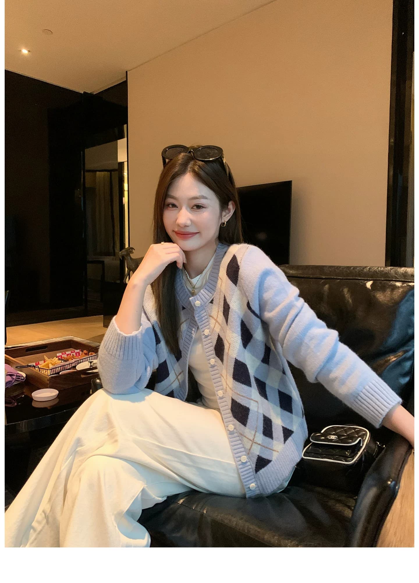 한 부서 링 그리드 니트 오픈 가디건 여성 가을 라운드 넥 스웨터 코트 레트로 학원 슬림해 보이는 외출용 맨위 상세 이미지 5