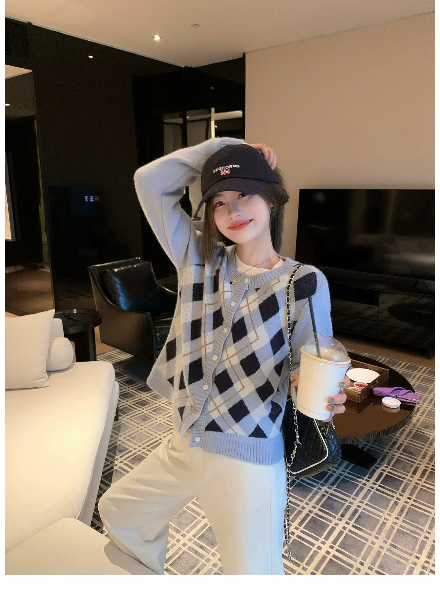 한 부서 링 그리드 니트 오픈 가디건 여성 가을 라운드 넥 스웨터 코트 레트로 학원 슬림해 보이는 외출용 맨위 상세 이미지 7