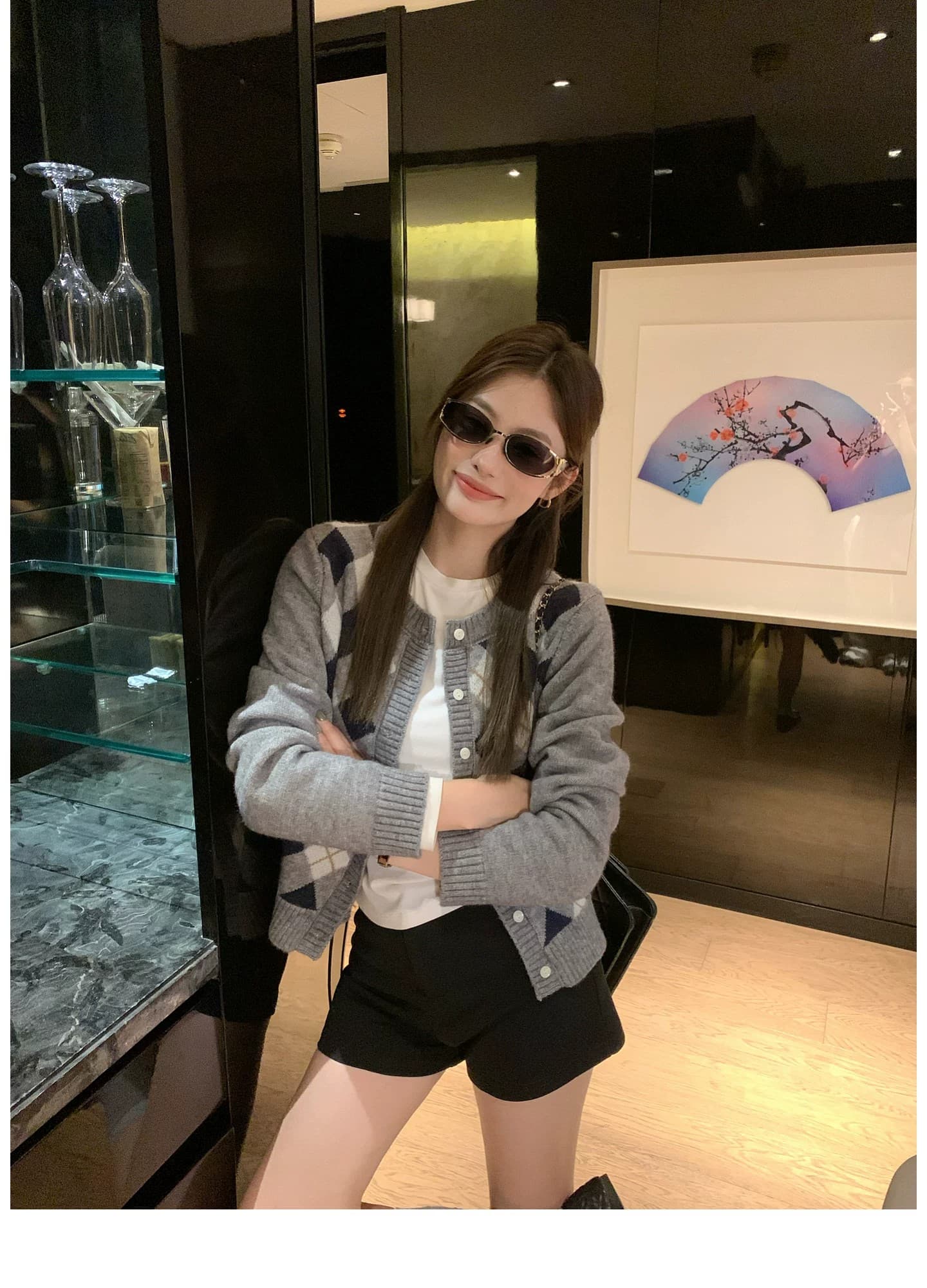 한 부서 링 그리드 니트 오픈 가디건 여성 가을 라운드 넥 스웨터 코트 레트로 학원 슬림해 보이는 외출용 맨위 상세 이미지 11