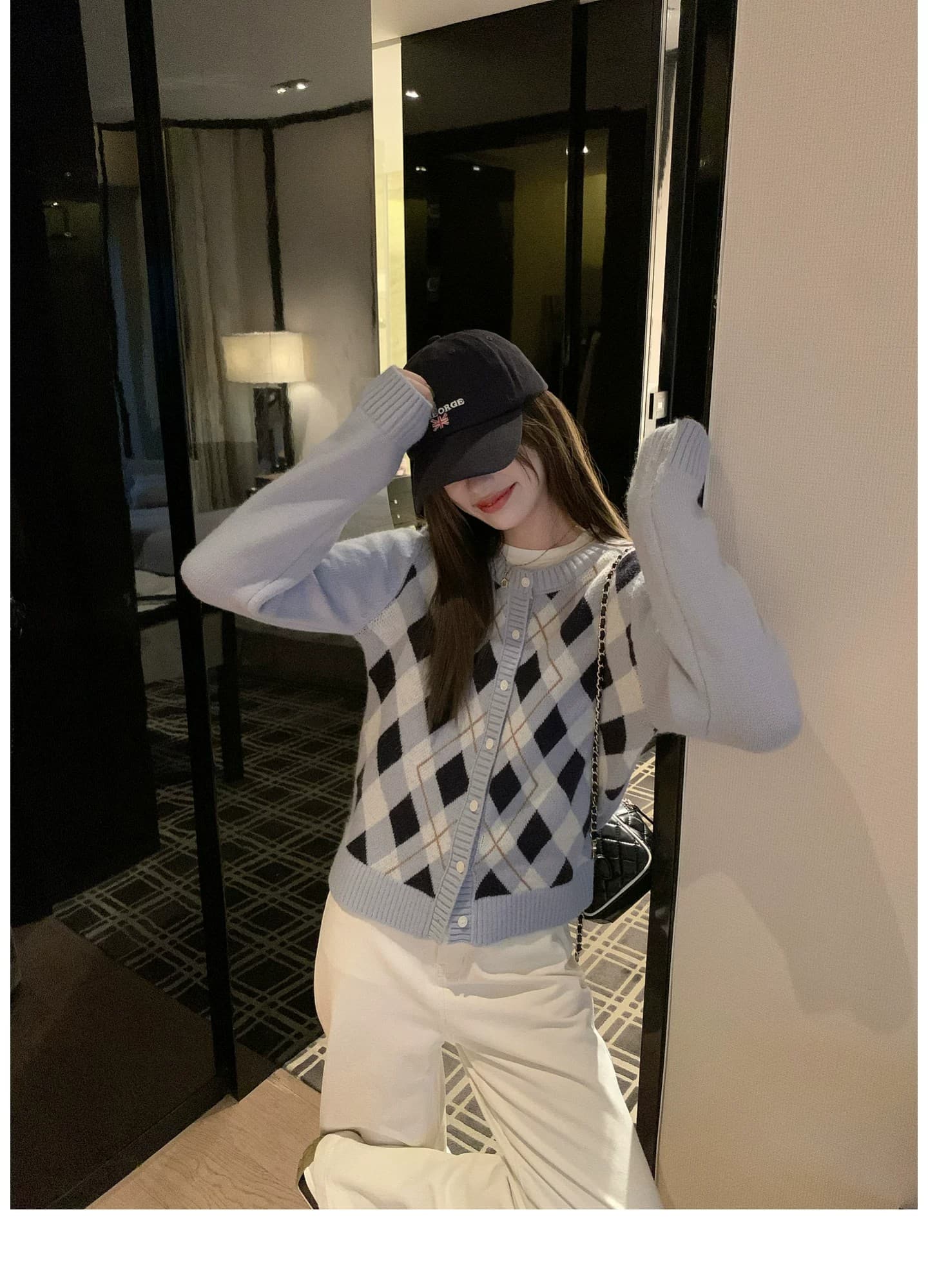 한 부서 링 그리드 니트 오픈 가디건 여성 가을 라운드 넥 스웨터 코트 레트로 학원 슬림해 보이는 외출용 맨위 상세 이미지 12