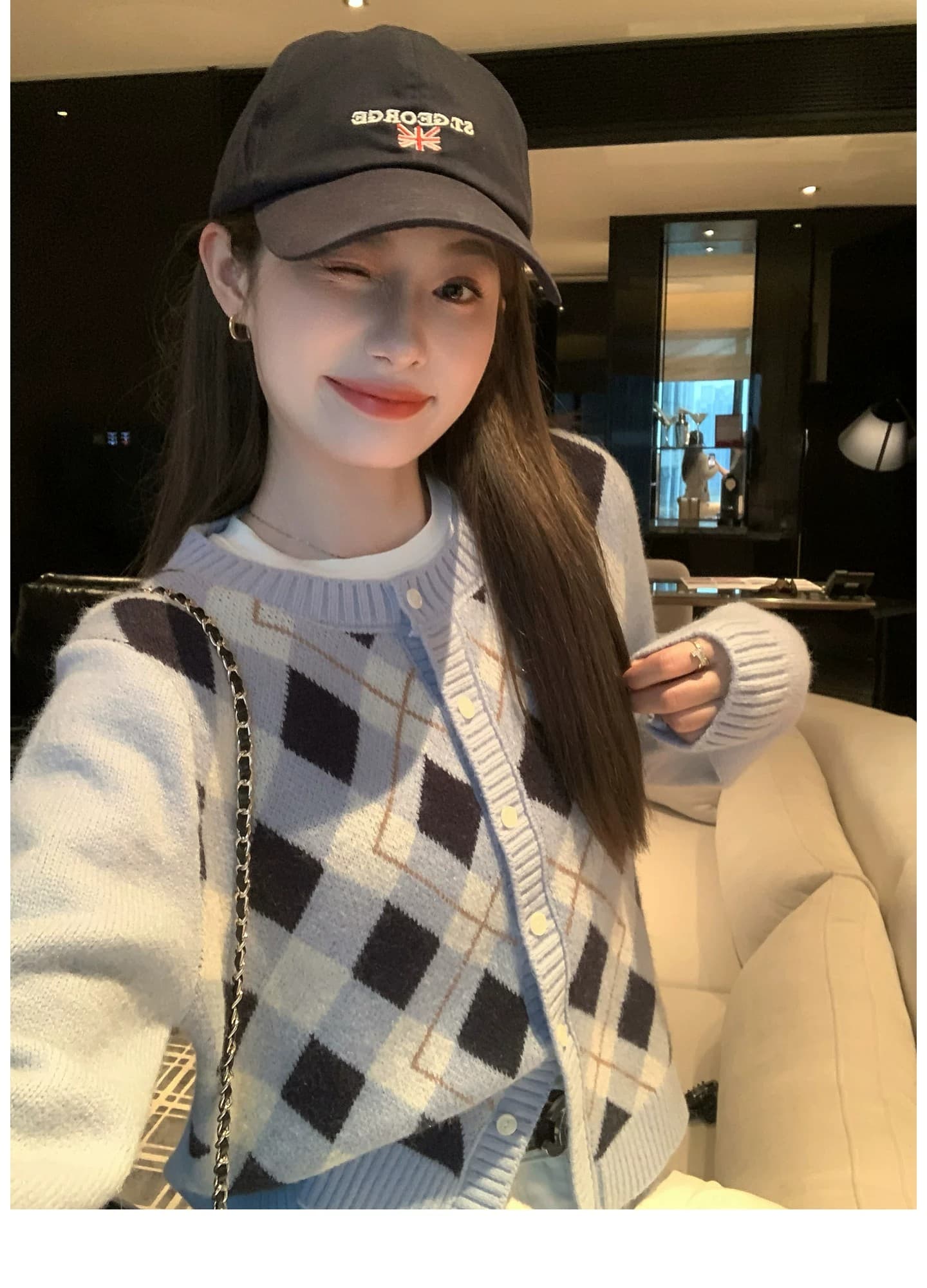 한 부서 링 그리드 니트 오픈 가디건 여성 가을 라운드 넥 스웨터 코트 레트로 학원 슬림해 보이는 외출용 맨위 상세 이미지 13