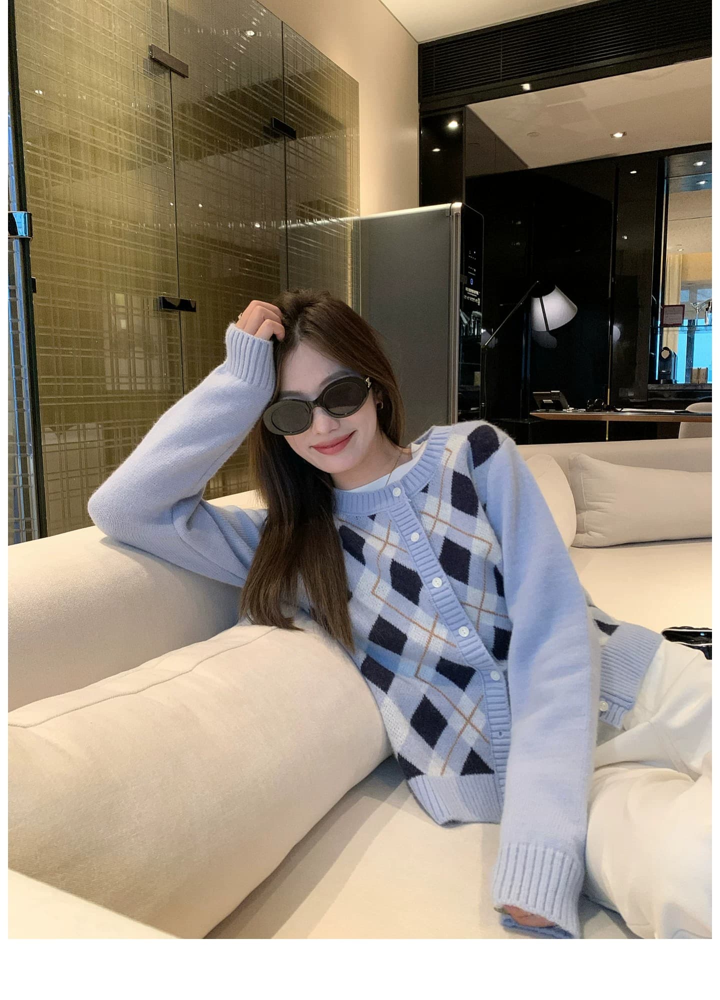 한 부서 링 그리드 니트 오픈 가디건 여성 가을 라운드 넥 스웨터 코트 레트로 학원 슬림해 보이는 외출용 맨위 상세 이미지 15