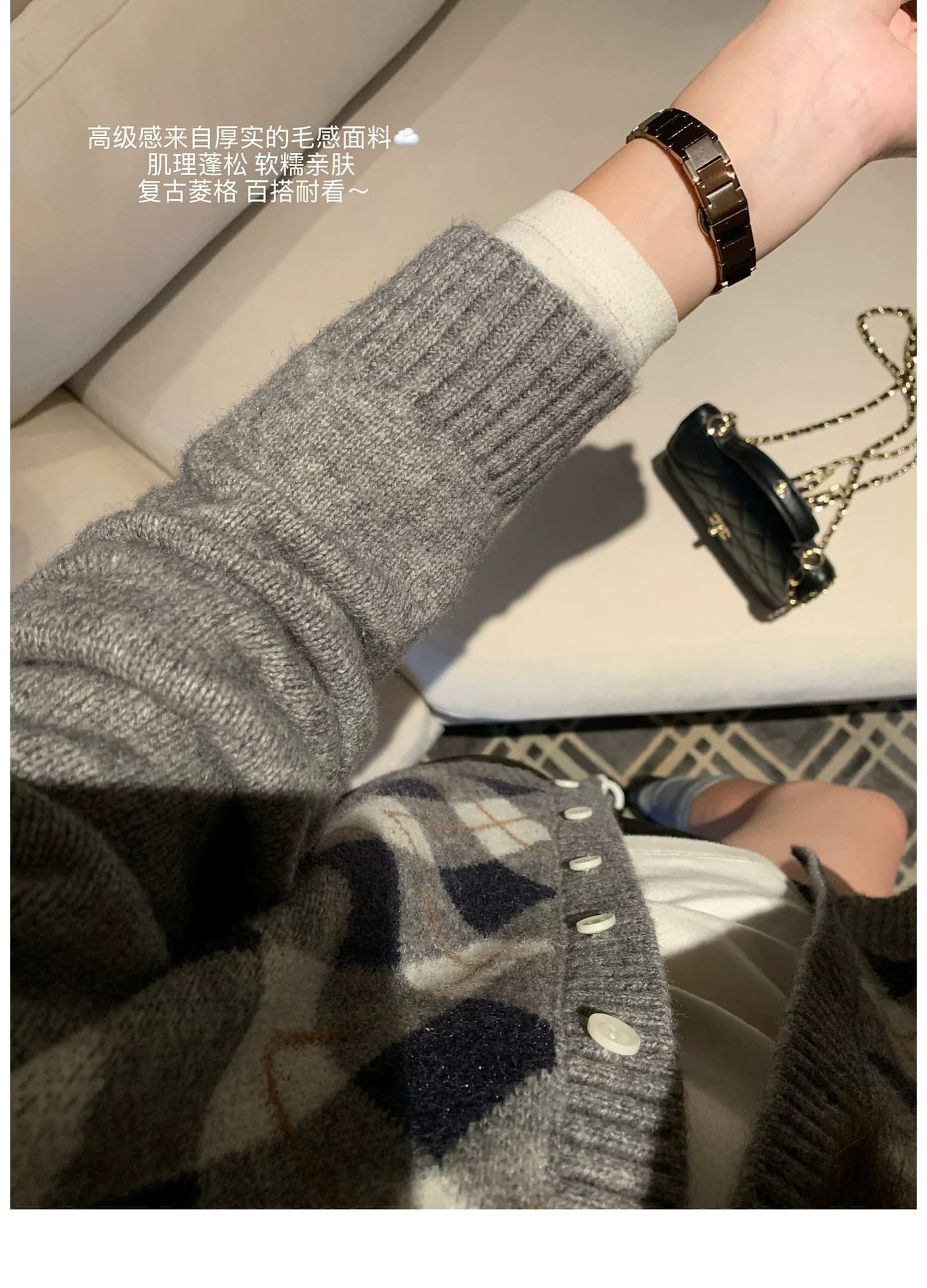 한 부서 링 그리드 니트 오픈 가디건 여성 가을 라운드 넥 스웨터 코트 레트로 학원 슬림해 보이는 외출용 맨위 상세 이미지 17