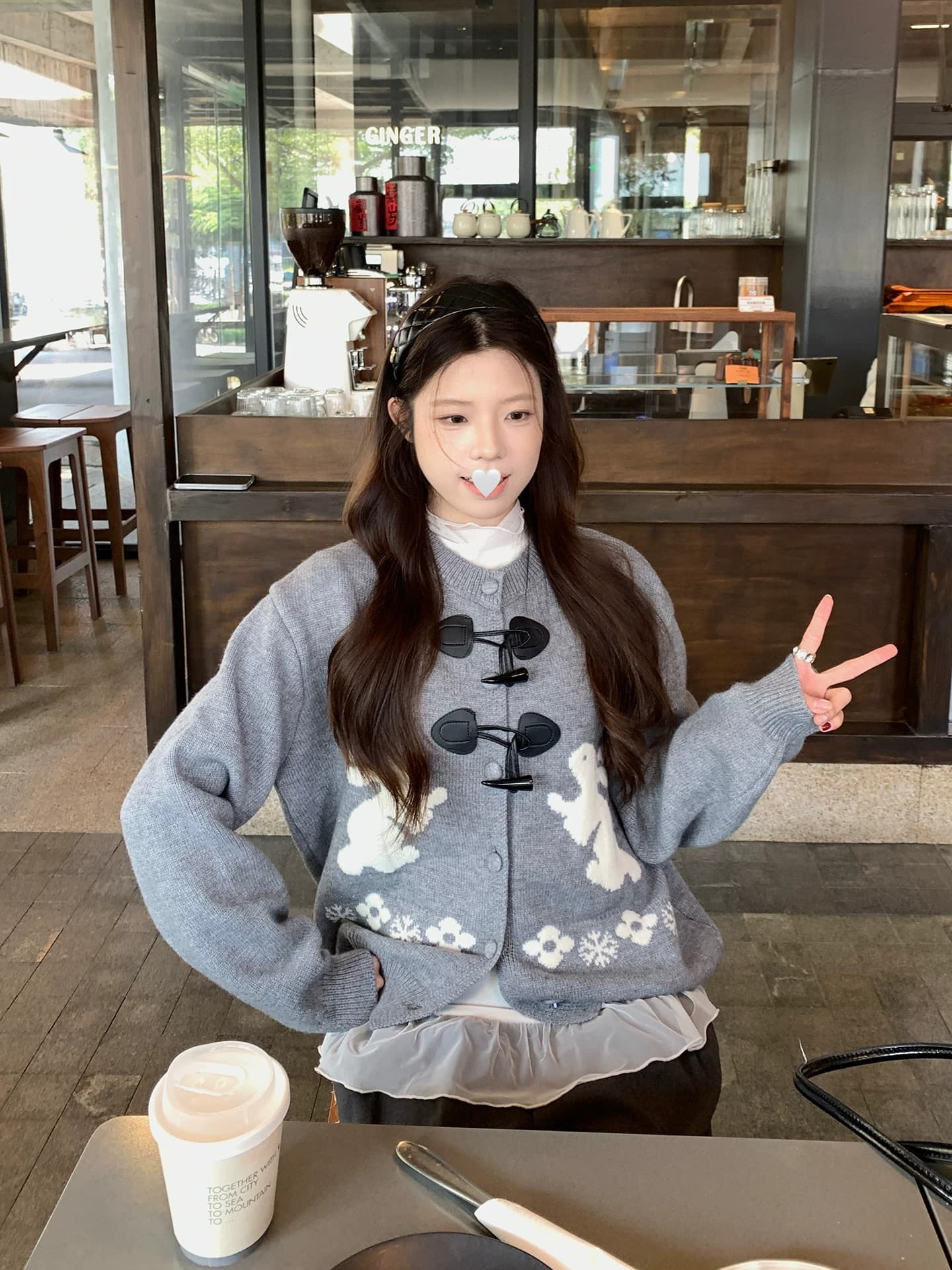 느긋한 스웨터 세트 여성 소뿔 버클 토끼 자카드 오픈 가디건 인사이드 가져 가라. 베이비 칼라 도트 무늬 맨위 투피스 세트 상세 이미지 13