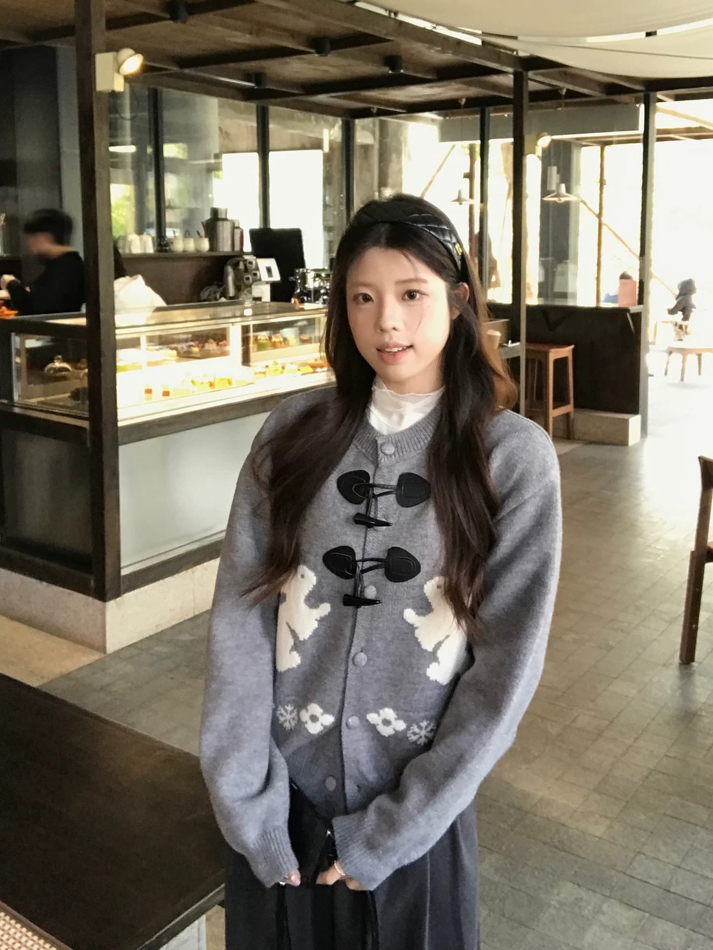 느긋한 스웨터 세트 여성 소뿔 버클 토끼 자카드 오픈 가디건 인사이드 가져 가라. 베이비 칼라 도트 무늬 맨위 투피스 세트 상세 이미지 15