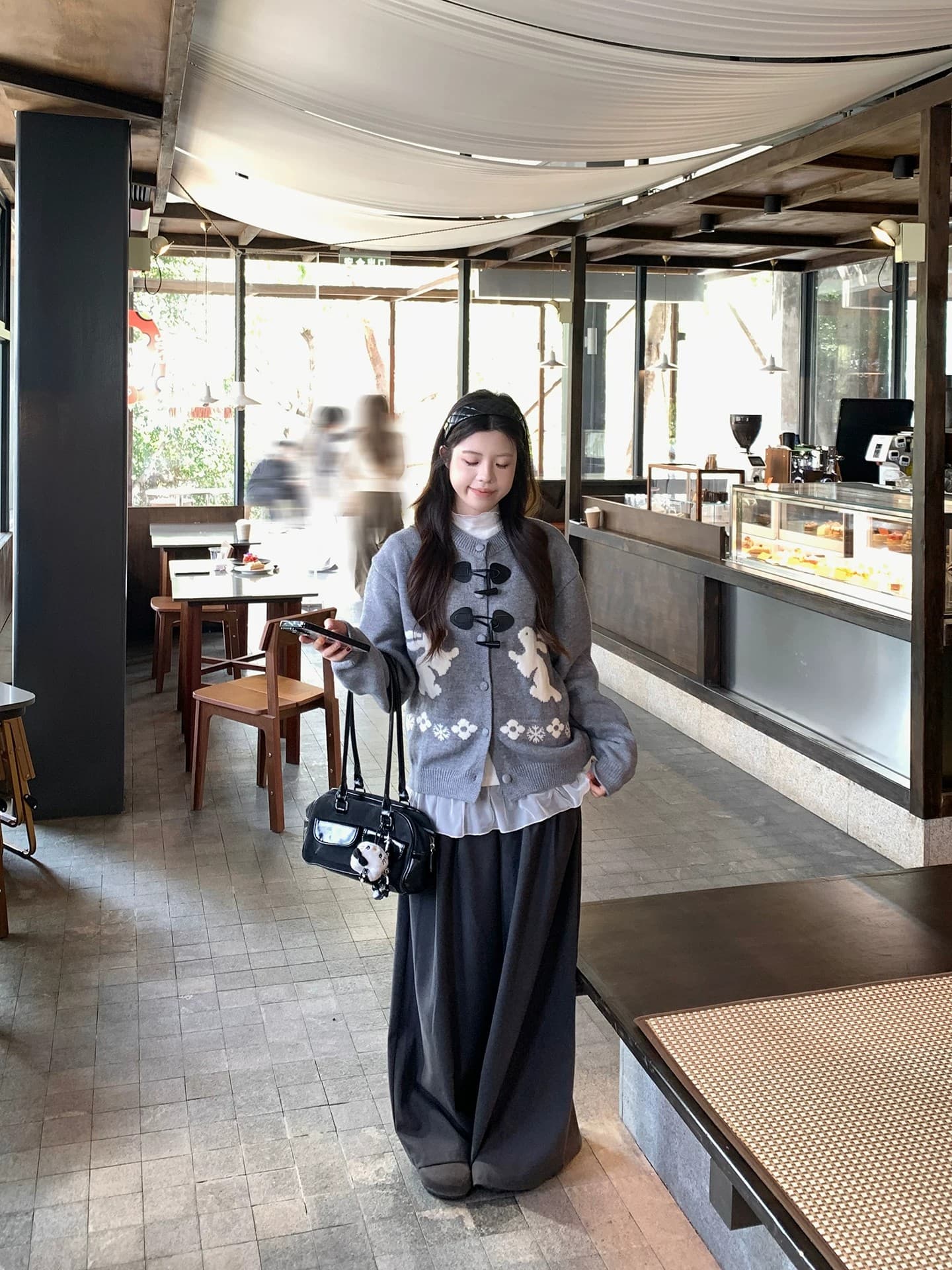 느긋한 스웨터 세트 여성 소뿔 버클 토끼 자카드 오픈 가디건 인사이드 가져 가라. 베이비 칼라 도트 무늬 맨위 투피스 세트 상세 이미지 17