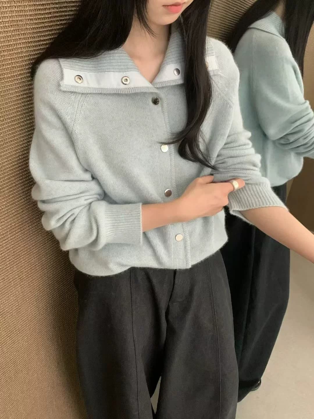 터틀넥 스웨터 여성 코트 오픈 가디건 가을 겨울철 루즈핏 두꺼운 폴로 칼라 슈퍼 잘 생긴 니트 스웨터 맨위 상세 이미지 6