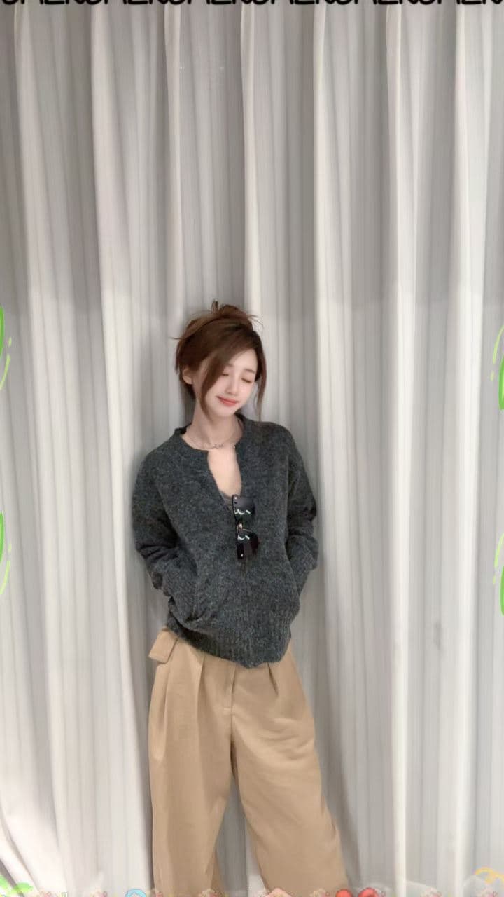 미니멀리즘 폴로 칼라 지퍼 니트 오픈 가디건 여성 가을 겨울철 새로운 고급 센스 혼방 꽃 실 맨위 상세 이미지 8