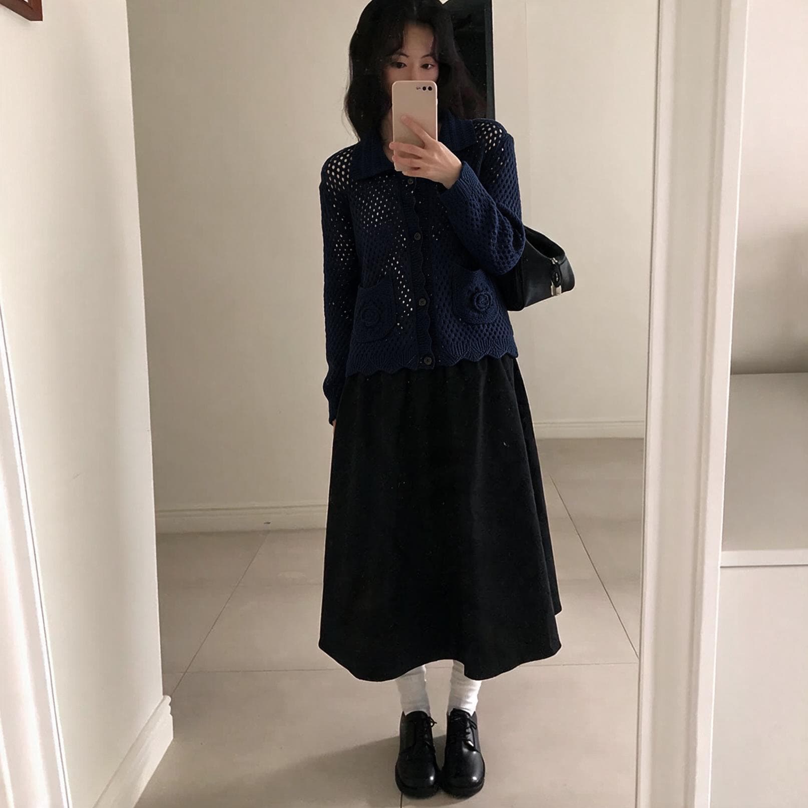 봄 홀로우 아웃 폴로 칼라 니트 스웨터 오픈 가디건 부드러운 연령 감소 느긋한 바람 캐주얼 다용도 스웨터 코트 맨위 상세 이미지 8