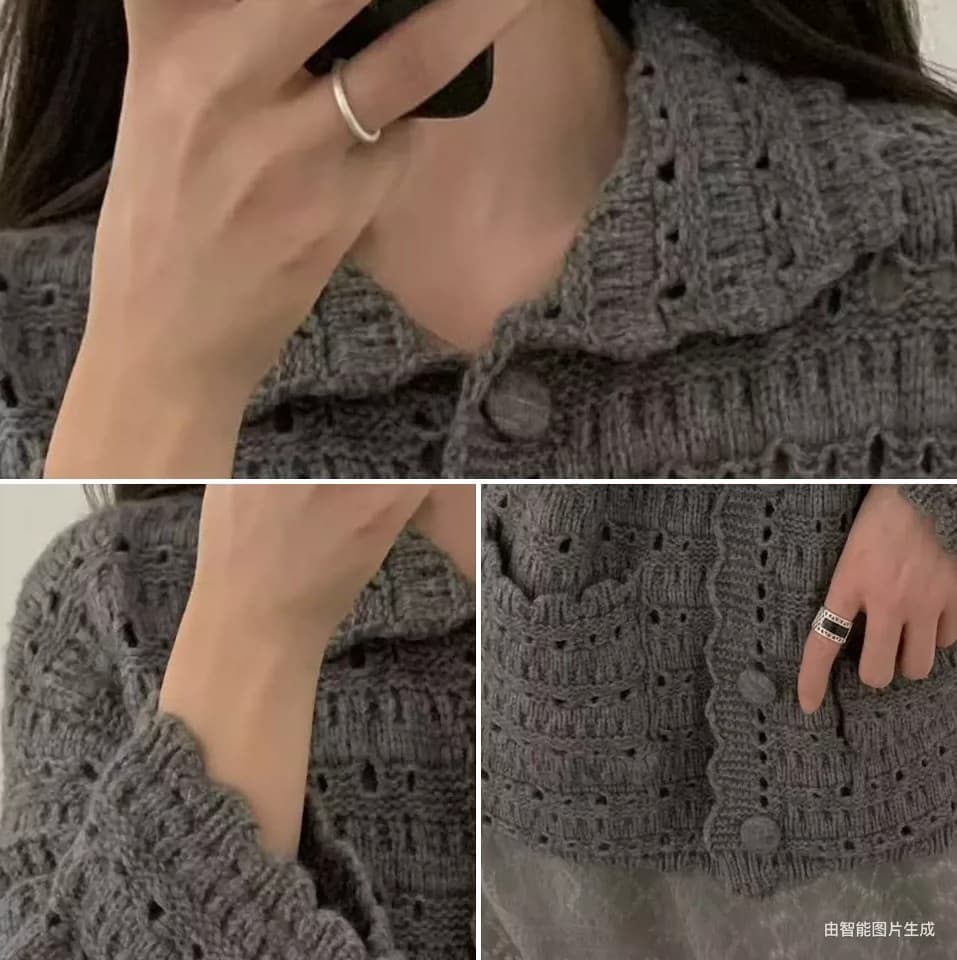 부드러운 바람 레트로 폴로 칼라 홀로우 아웃 자수 니트 오픈 가디건 여성 가을 새로운 루즈핏 다용도 연령 감소 스웨터 코트 상세 이미지 10