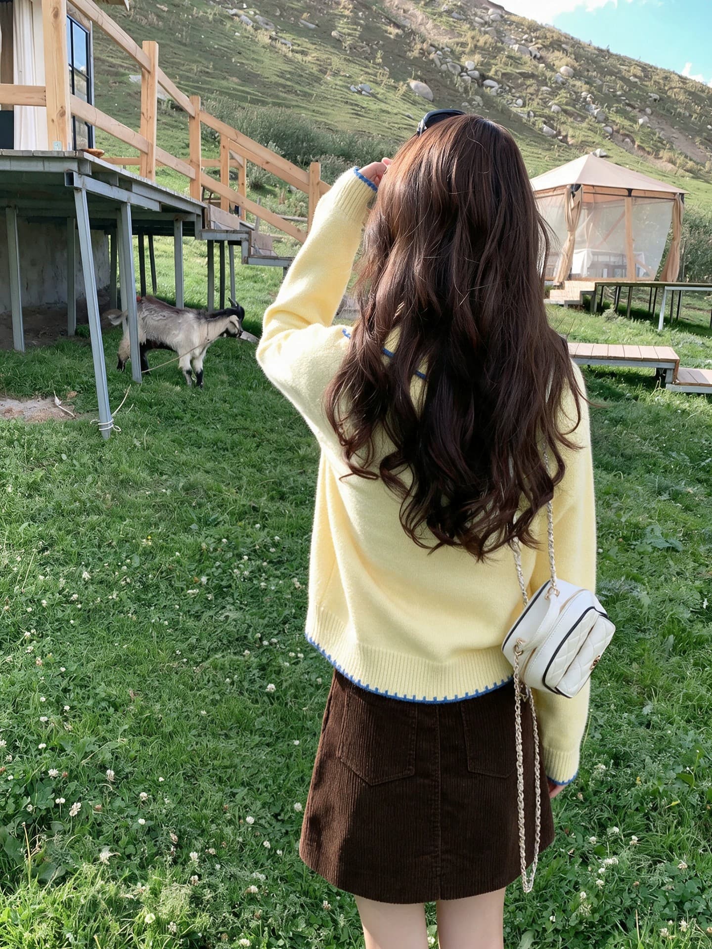 한 부서 우유 황색 색상 버클 니트 오픈 가디건 여성 가을 베이비 칼라 레이스 스웨터 연령 감소 달콤함 맨위 이미지 3