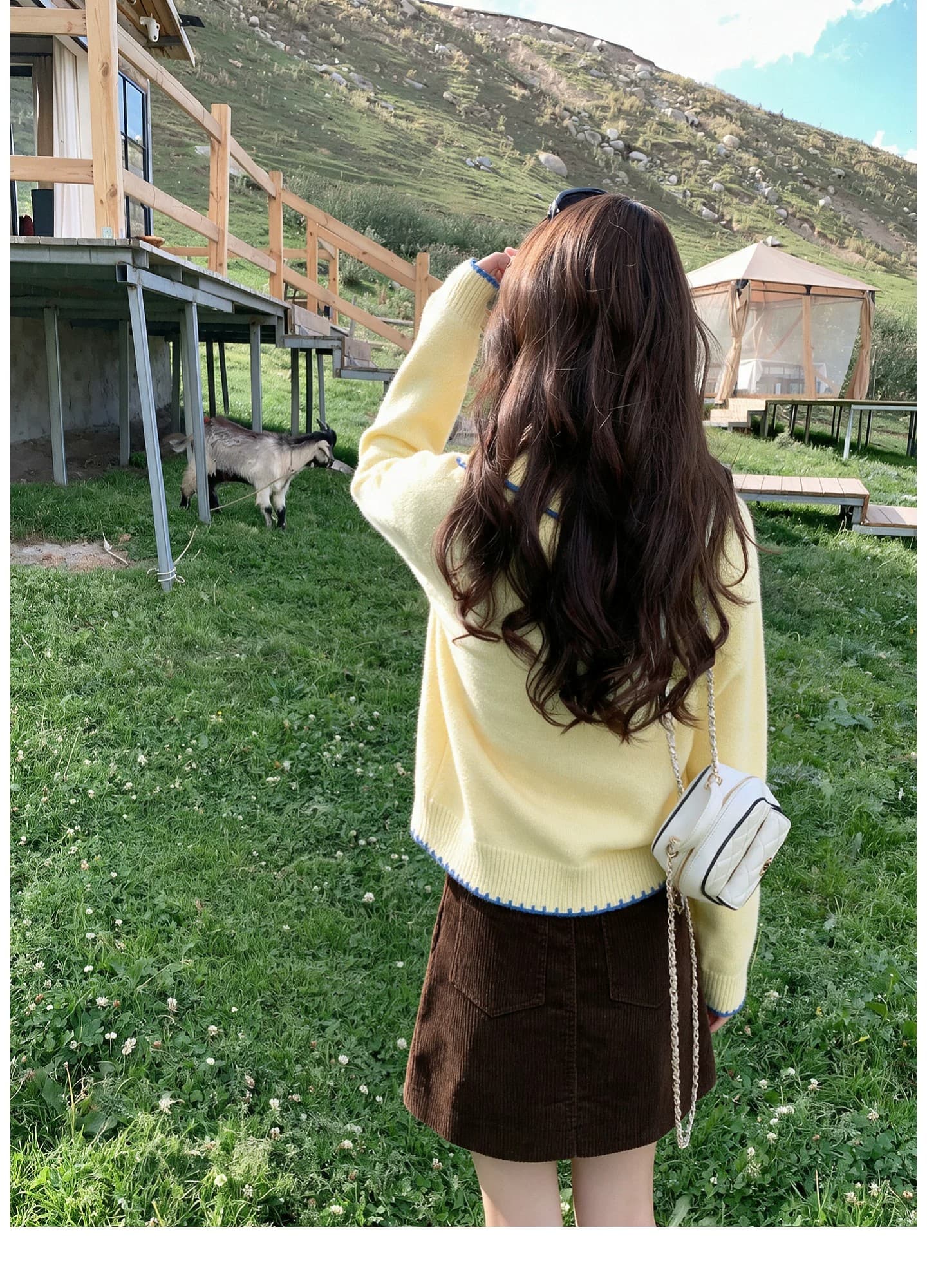 한 부서 우유 황색 색상 버클 니트 오픈 가디건 여성 가을 베이비 칼라 레이스 스웨터 연령 감소 달콤함 맨위 상세 이미지 9