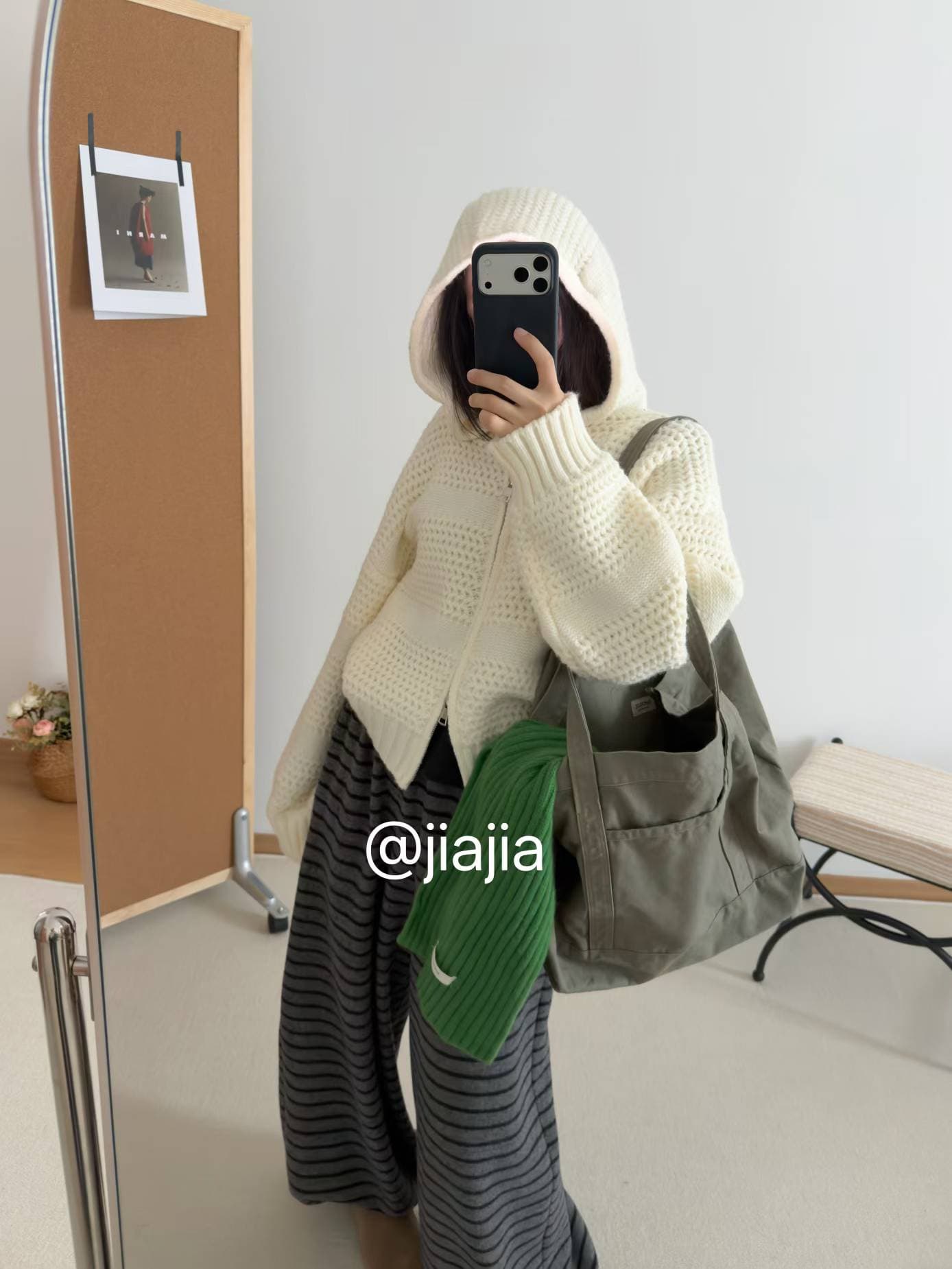 한국 물결무늬 곡물 디자인 센스 패션 다용도 두꺼운 털실 지퍼 니트 오픈 가디건 여성 가을 겨울 두꺼운 스웨터 코트 상세 이미지 8