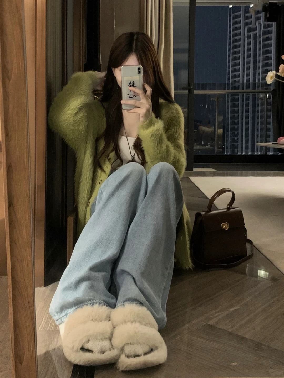 녹색 수달 털 오픈 가디건 스웨터 여자 가을 겨울 2026 새로운 부드러운 찹쌀 찹쌀 우유 부서 부드러운 느긋한 바람 두꺼운 재킷 이미지 4