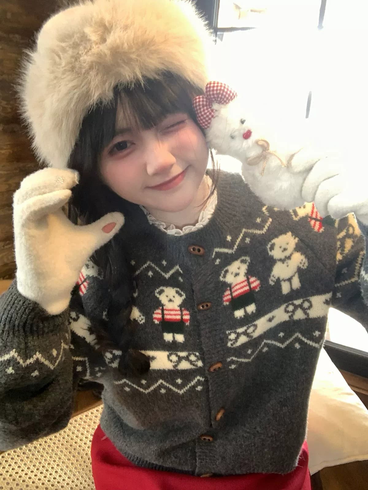 대 말더듬기 다우 시시 크리스마스 착용 가져 가라. 작은 곰 스웨터 여성 겨울 마이크로 지방 mm 빅 사이즈 공정한 섬 바람 니트 쇼트 스타일 재킷 이미지 3