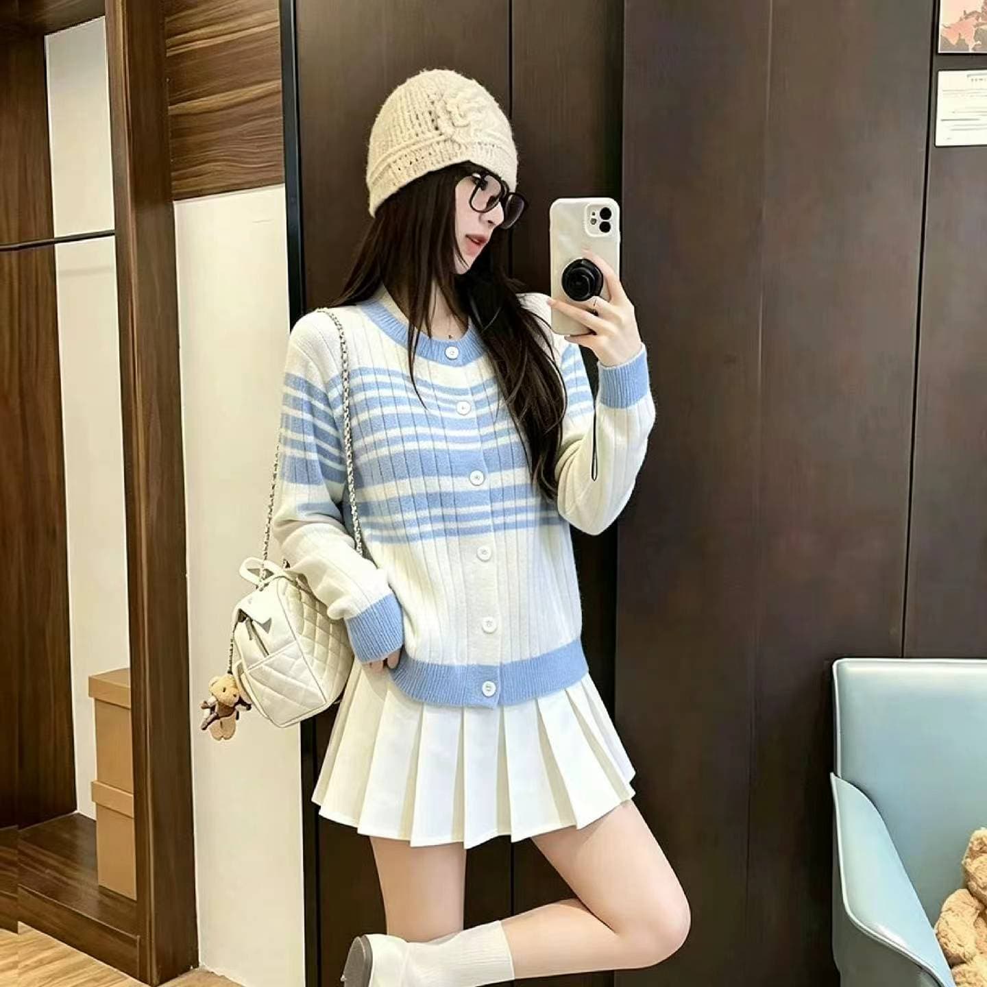 한국 스타일 영국식 바람 배색 스트라이프 스웨터 니트 오픈 가디건 여성 봄 새로운 몸매 가꾸기 라운드 넥 쇼트 스타일 재킷 맨위 상세 이미지 1