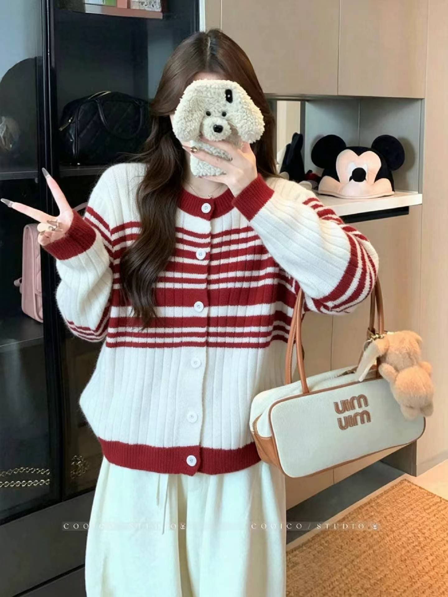 한국 스타일 영국식 바람 배색 스트라이프 스웨터 니트 오픈 가디건 여성 봄 새로운 몸매 가꾸기 라운드 넥 쇼트 스타일 재킷 맨위 상세 이미지 3