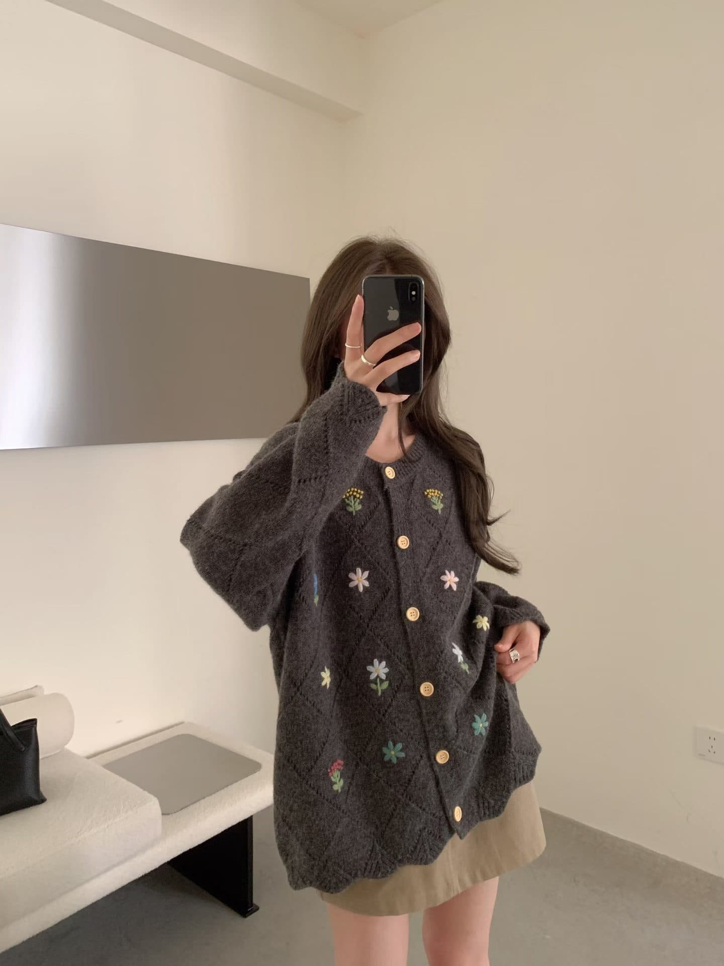 한 부서 달콤함 슈퍼 잘 생긴 긴팔 니트 오픈 가디건 여성 가을 겨울 새로운 빅 사이즈 지방 mm 자수 슬림해 보이는 다용도 스웨터 상세 이미지 9