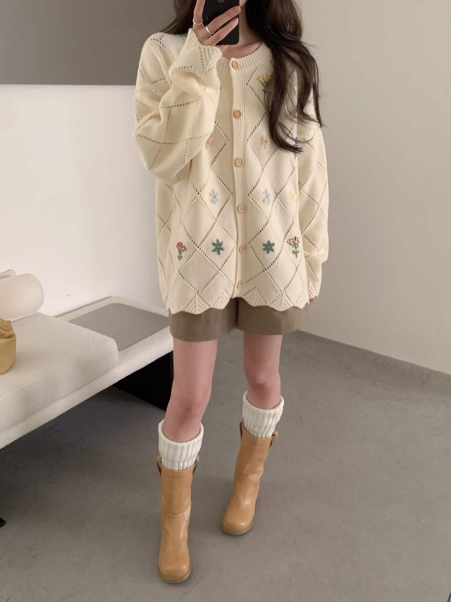 한 부서 달콤함 슈퍼 잘 생긴 긴팔 니트 오픈 가디건 여성 가을 겨울 새로운 빅 사이즈 지방 mm 자수 슬림해 보이는 다용도 스웨터 상세 이미지 12