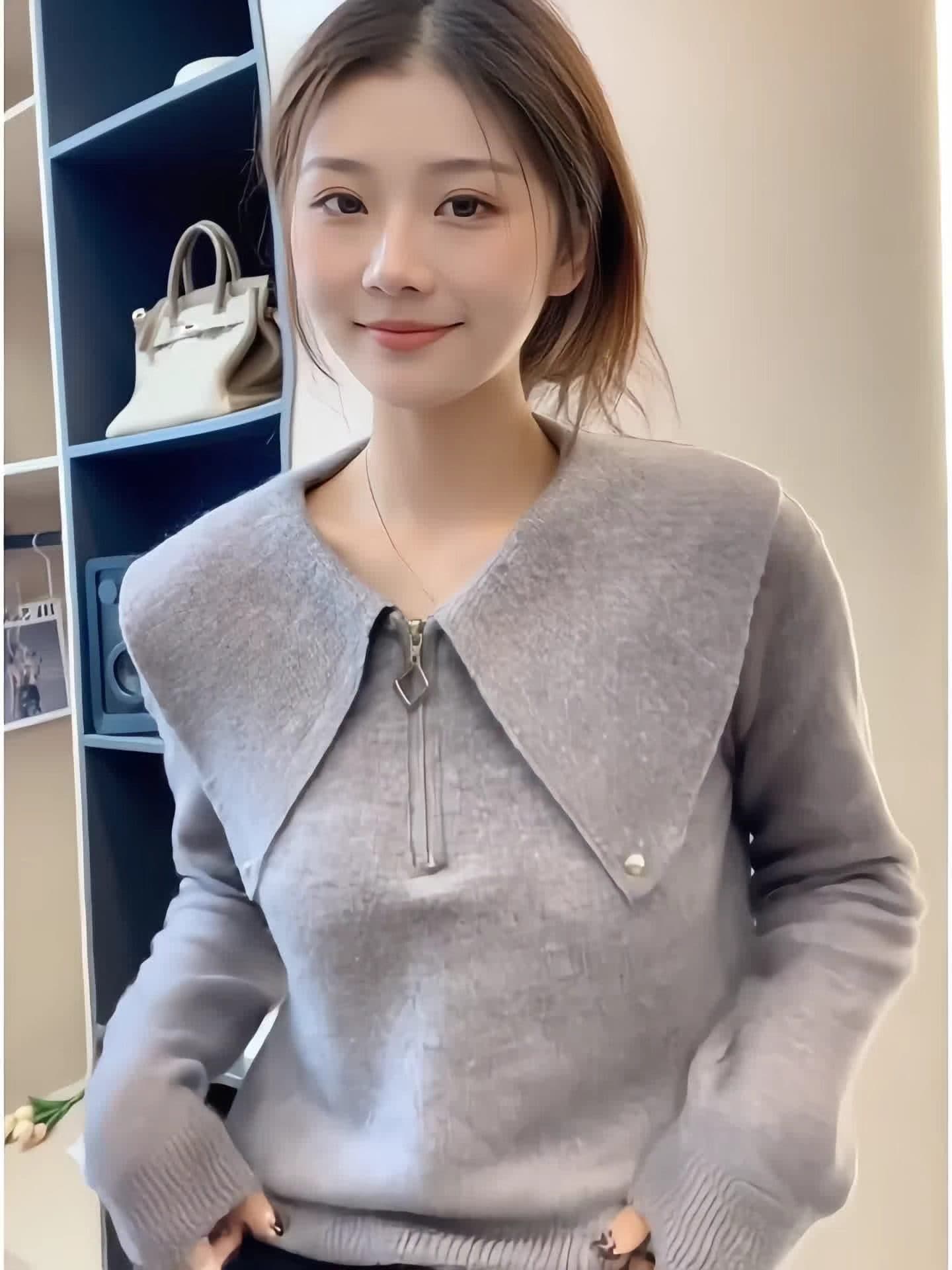 폴로 칼라 회색 스웨터 가을 의상 여자 2026 년 새로운 올해 인기 폭발 인사이드 가져 가라. 만나는 니트 스웨터 맨위 이미지 3