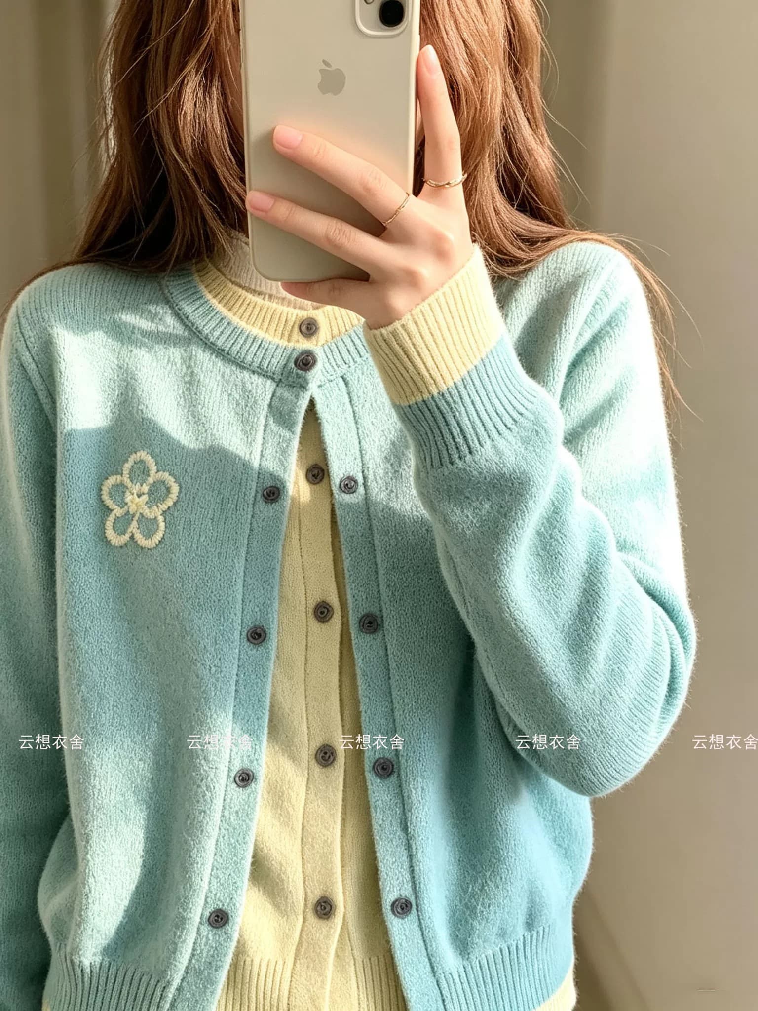 한 부서 느긋한 센스 이른 가을 배색 페이크 레이어드 스웨터 오픈 가디건 여성 가을 새로운 인사이드 가져 가라. 수 있습니다. 외출용 니트 스웨터 재킷 이미지 4
