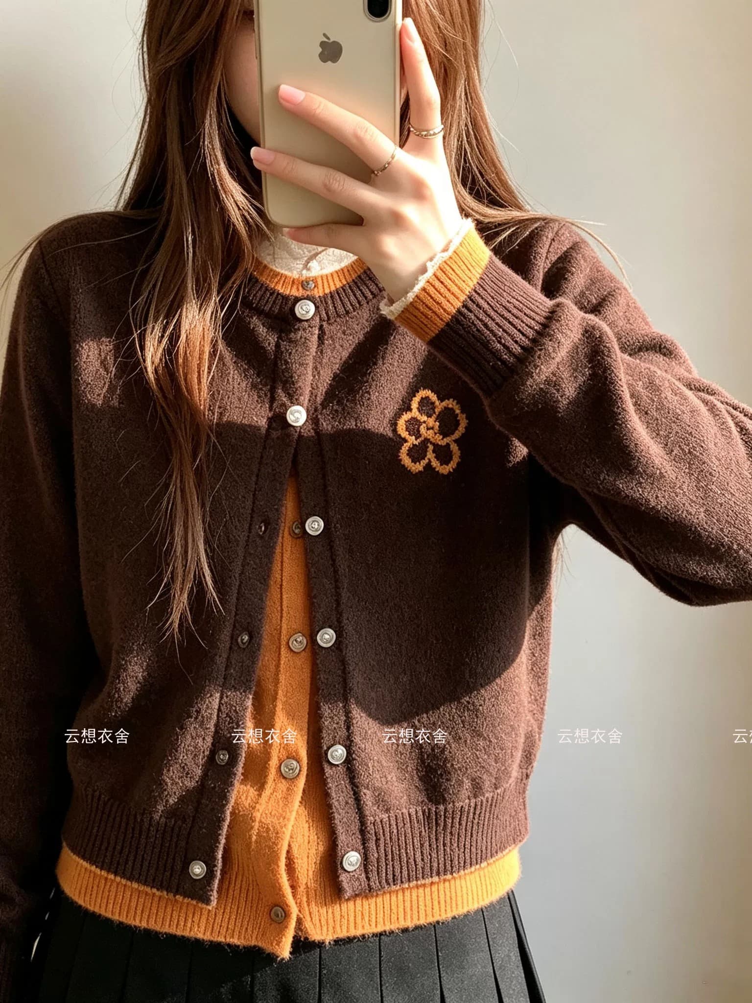 한 부서 느긋한 센스 이른 가을 배색 페이크 레이어드 스웨터 오픈 가디건 여성 가을 새로운 인사이드 가져 가라. 수 있습니다. 외출용 니트 스웨터 재킷 이미지 5