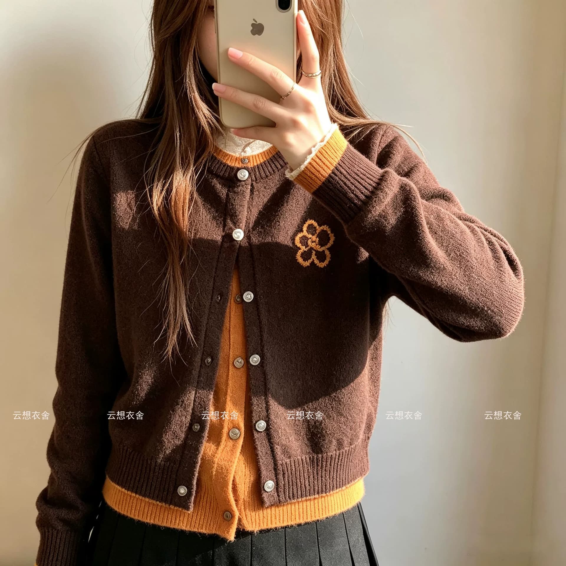 한 부서 느긋한 센스 이른 가을 배색 페이크 레이어드 스웨터 오픈 가디건 여성 가을 새로운 인사이드 가져 가라. 수 있습니다. 외출용 니트 스웨터 재킷 상세 이미지 1
