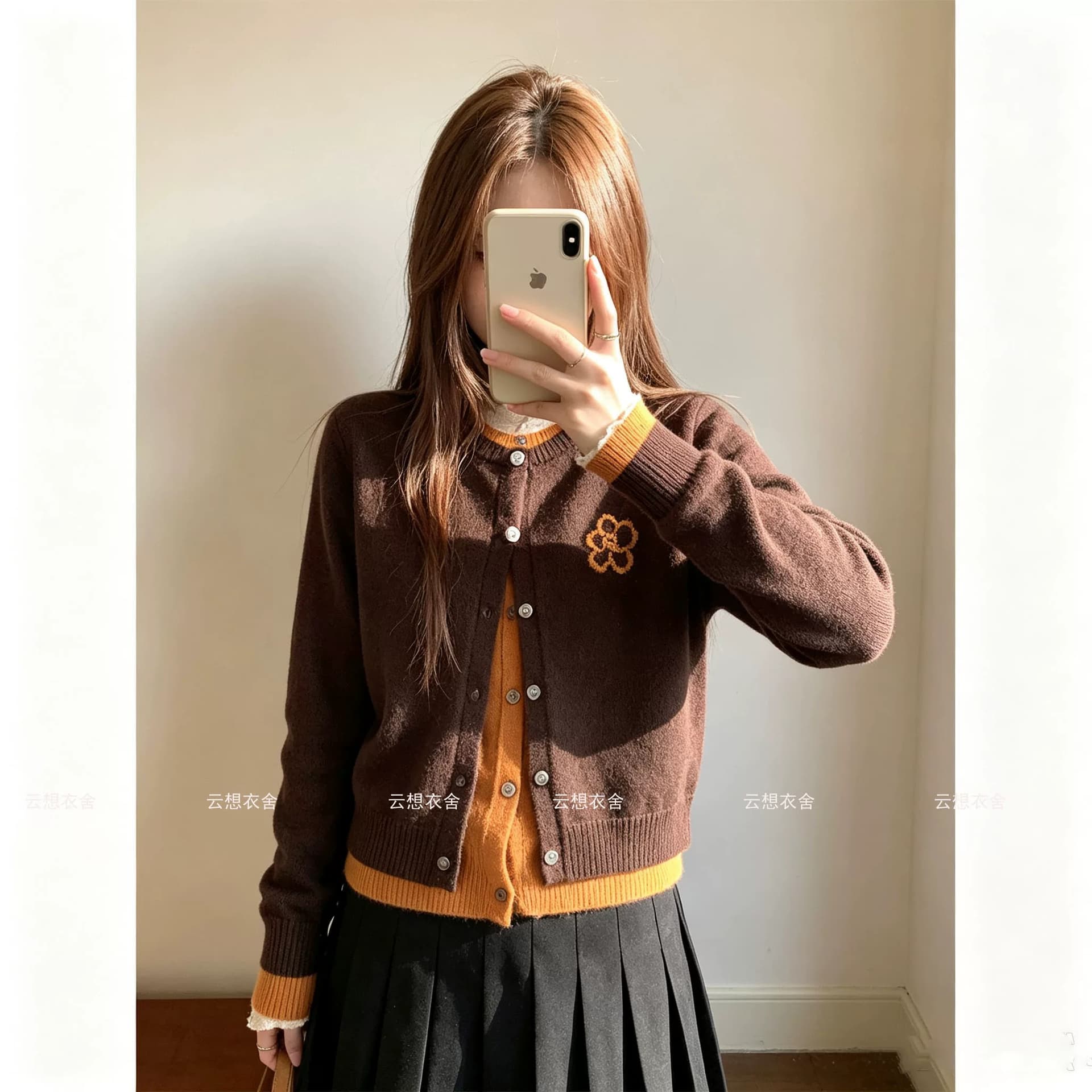 한 부서 느긋한 센스 이른 가을 배색 페이크 레이어드 스웨터 오픈 가디건 여성 가을 새로운 인사이드 가져 가라. 수 있습니다. 외출용 니트 스웨터 재킷 상세 이미지 3