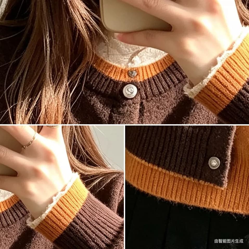 한 부서 느긋한 센스 이른 가을 배색 페이크 레이어드 스웨터 오픈 가디건 여성 가을 새로운 인사이드 가져 가라. 수 있습니다. 외출용 니트 스웨터 재킷 상세 이미지 7