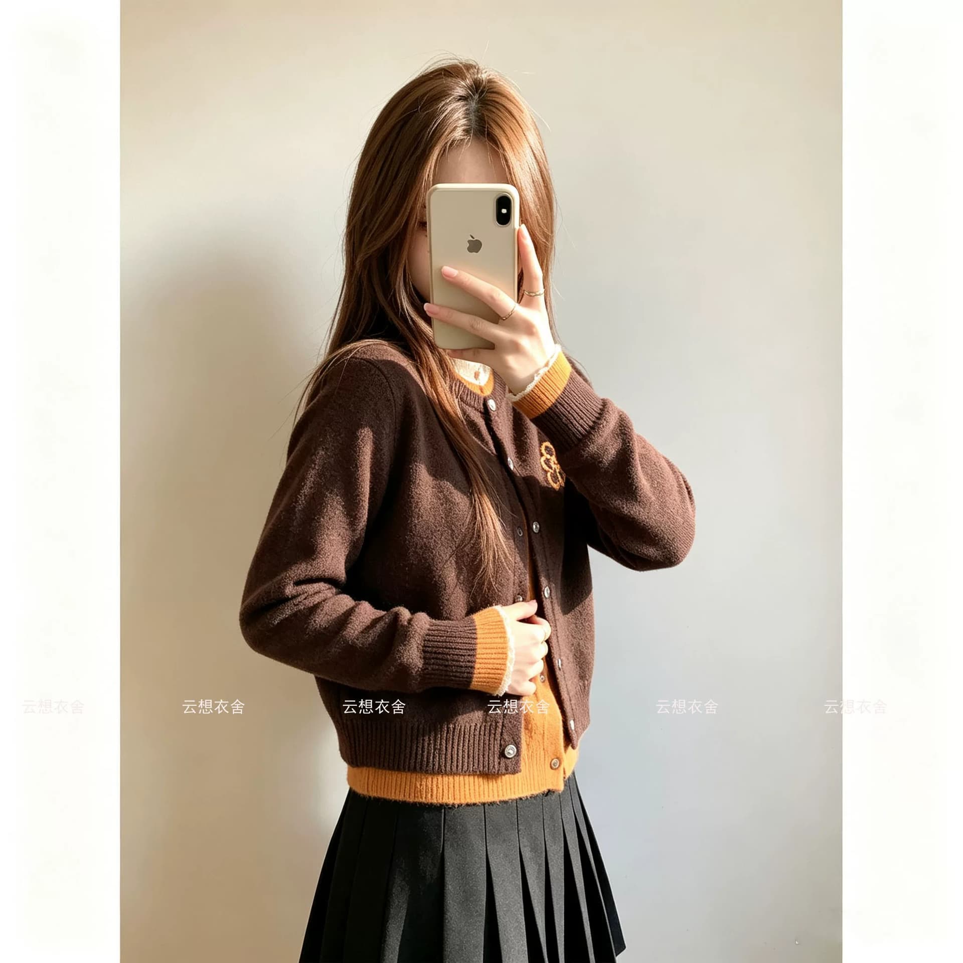 한 부서 느긋한 센스 이른 가을 배색 페이크 레이어드 스웨터 오픈 가디건 여성 가을 새로운 인사이드 가져 가라. 수 있습니다. 외출용 니트 스웨터 재킷 상세 이미지 10