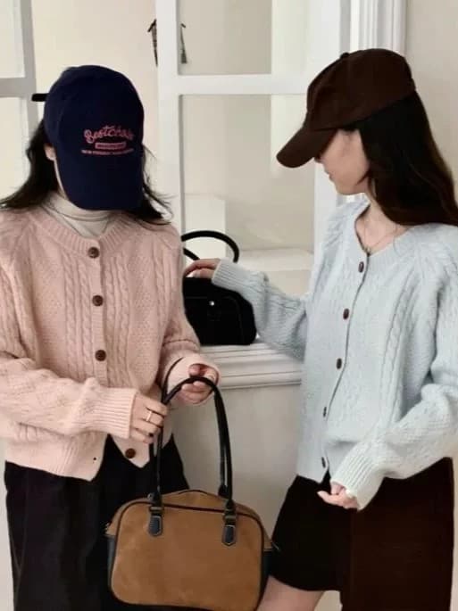 레트로 주황색 꽈배기 스웨터 오픈 가디건 26 가을 겨울 느긋한 바람 라운드 넥 슬림해 보이는 쇼트 스타일 니트 재킷 가을 겨울 새로운