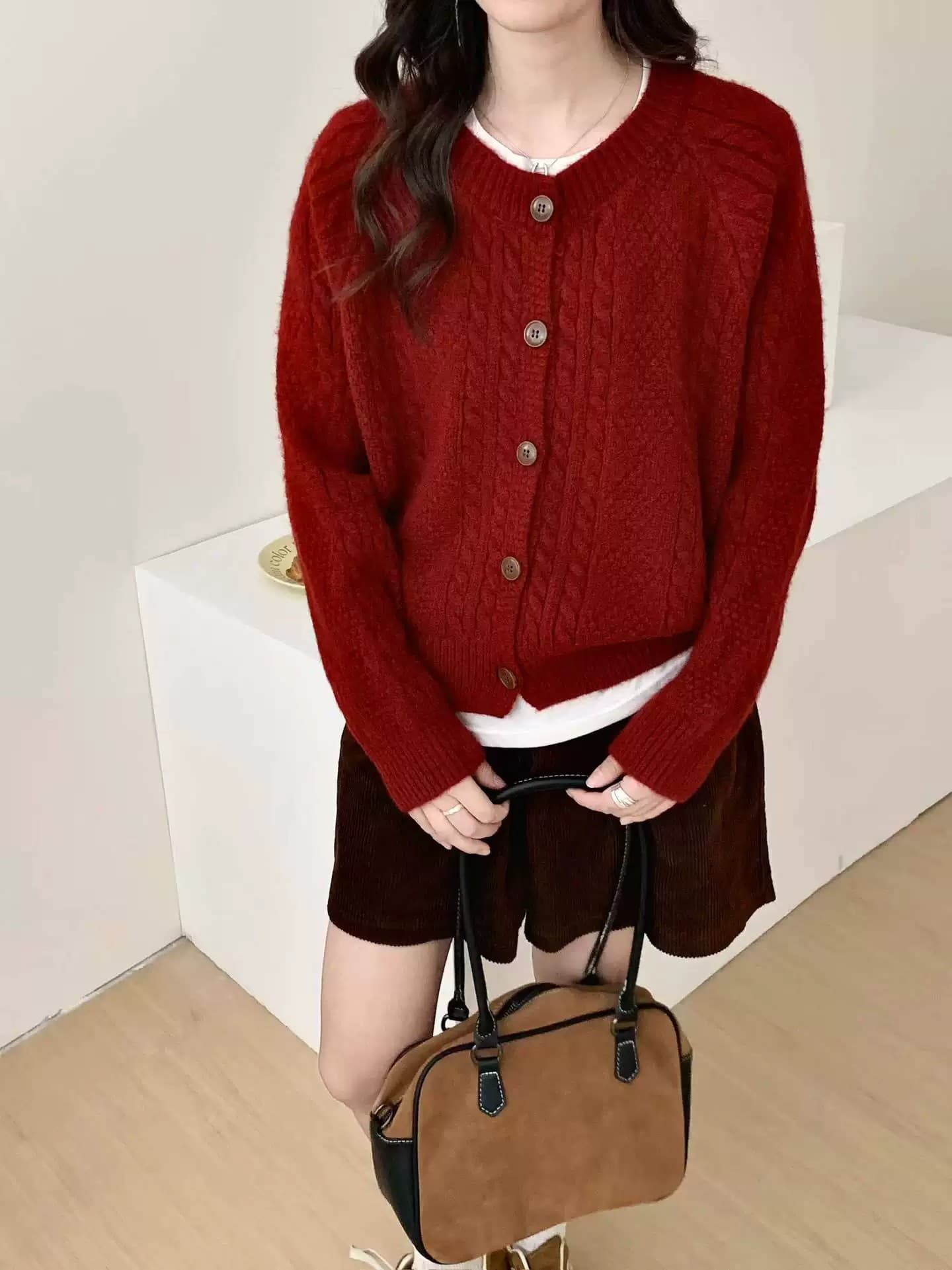 한 부서 느긋한 바람 레트로 트위스트 꽃 라운드 넥 스웨터 여성 코트 가을 겨울 출퇴근 캐주얼 슬림해 보이는 다용도 니트 오픈 가디건