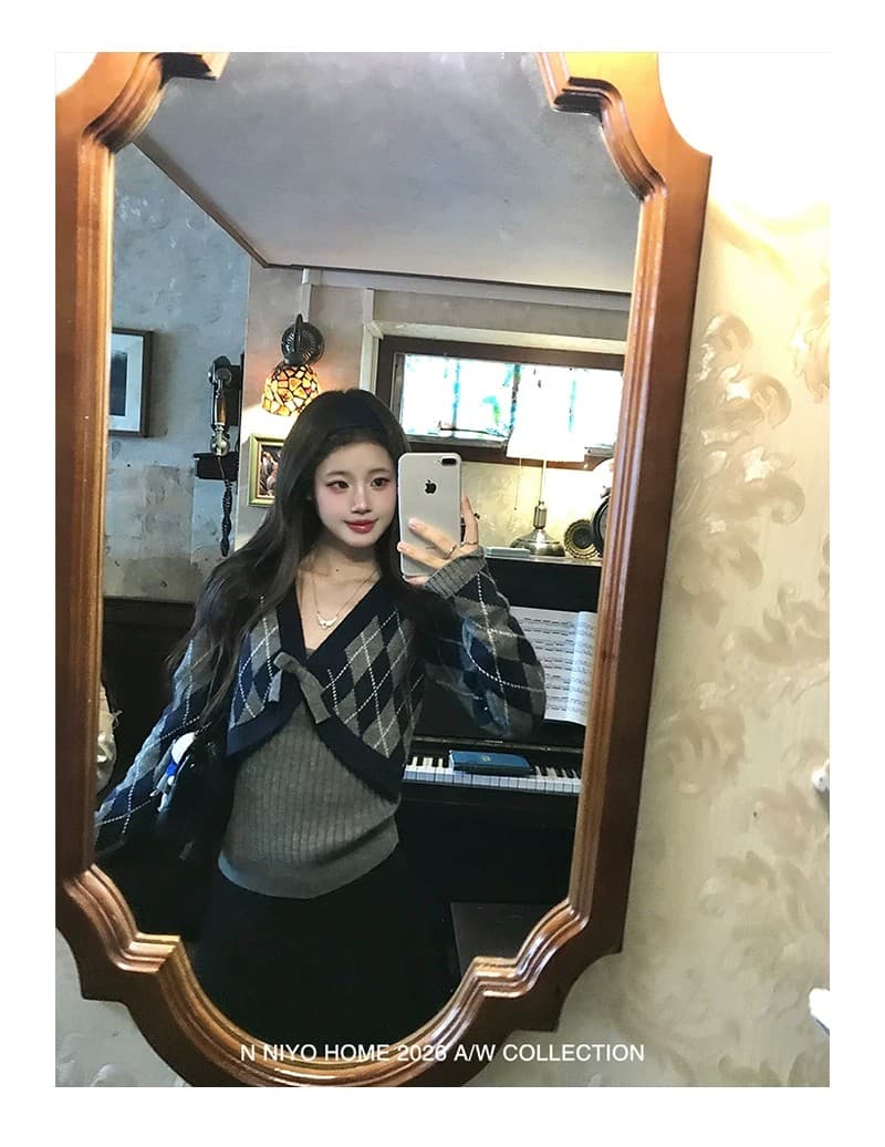 레트로 링 그리드 니트 오픈 가디건 여성 코트 가을 자이언트 잘 생긴 한 부서 스웨터 세트 패션 맨위 상세 이미지 14