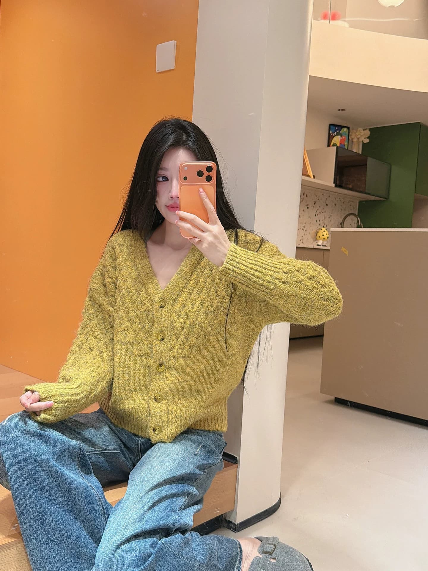 V넥 느긋한 바람 긴팔 부드러운 찹쌀 스웨터 니트 오픈 가디건 여성 가을 겨울 한 부서 캐주얼 루즈핏 슬림해 보이는 외부 가져 가라. 재킷 이미지 3