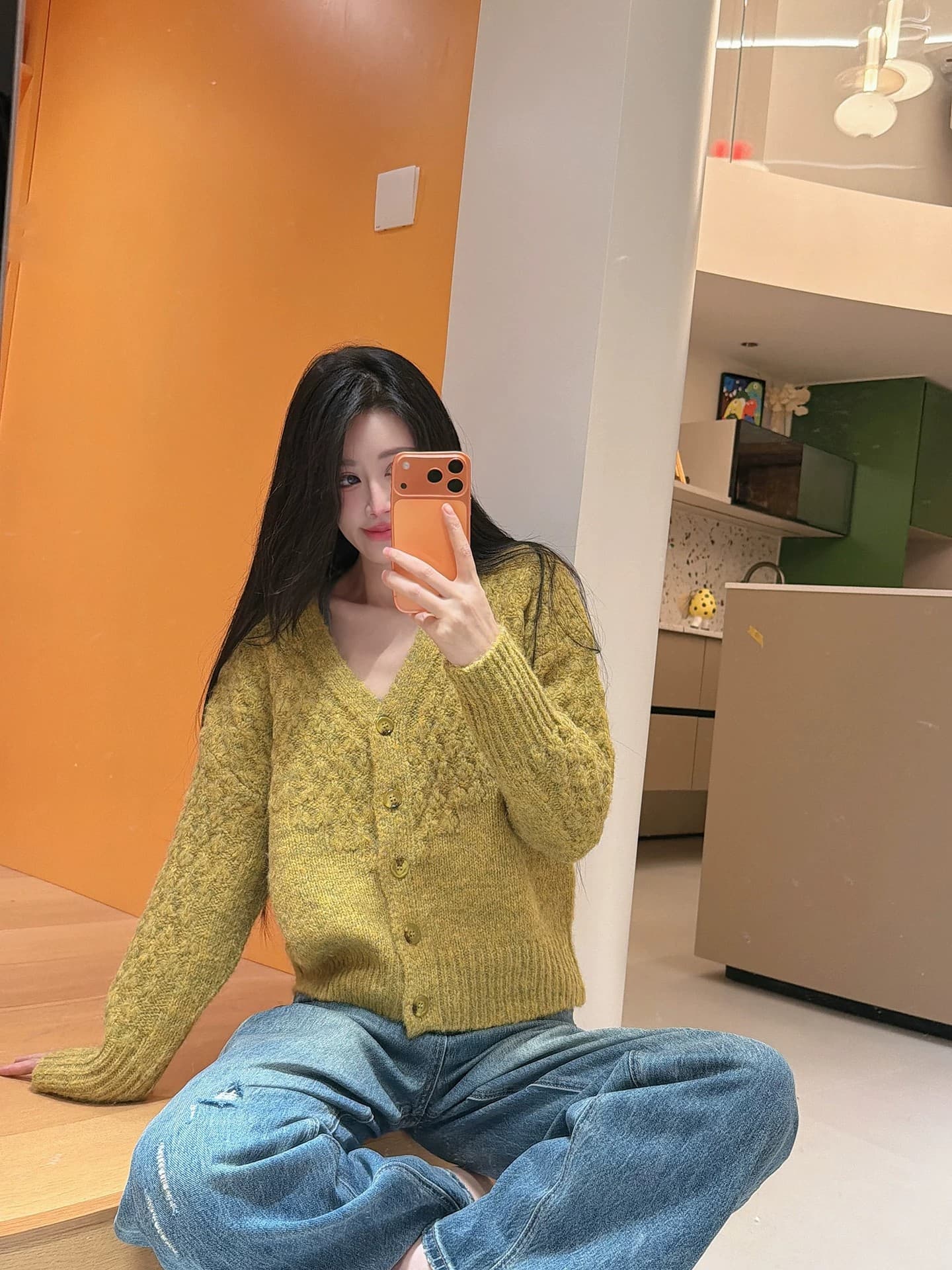 V넥 느긋한 바람 긴팔 부드러운 찹쌀 스웨터 니트 오픈 가디건 여성 가을 겨울 한 부서 캐주얼 루즈핏 슬림해 보이는 외부 가져 가라. 재킷 상세 이미지 3