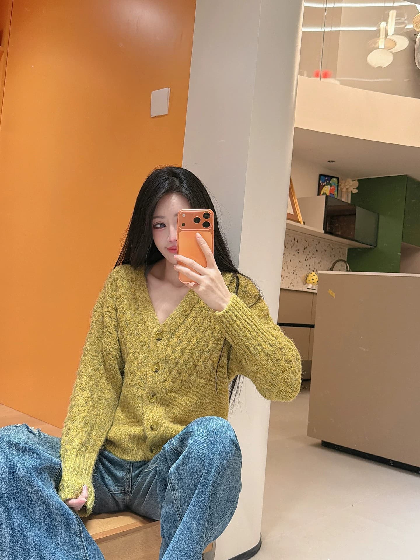V넥 느긋한 바람 긴팔 부드러운 찹쌀 스웨터 니트 오픈 가디건 여성 가을 겨울 한 부서 캐주얼 루즈핏 슬림해 보이는 외부 가져 가라. 재킷 상세 이미지 6