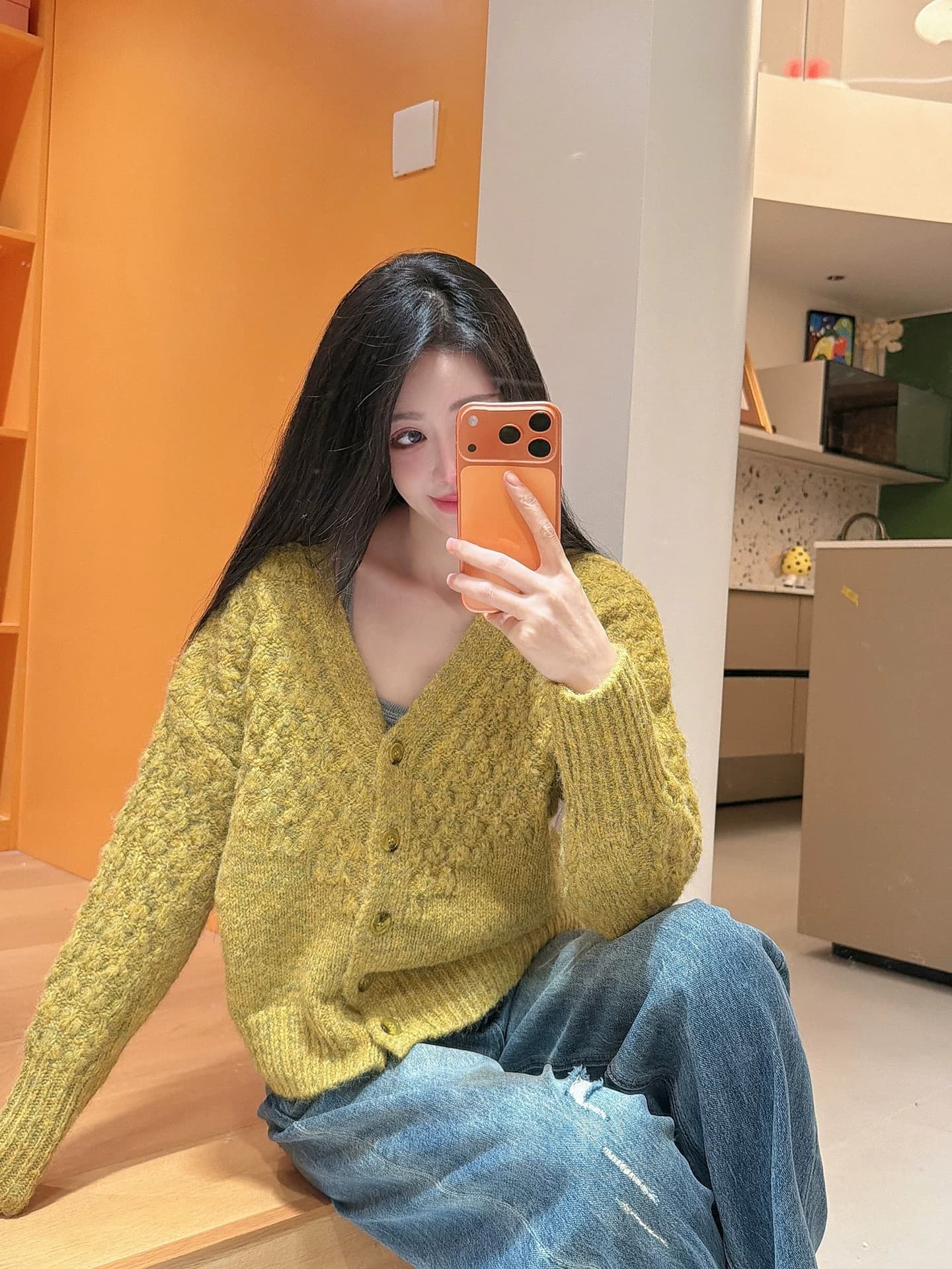 V넥 느긋한 바람 긴팔 부드러운 찹쌀 스웨터 니트 오픈 가디건 여성 가을 겨울 한 부서 캐주얼 루즈핏 슬림해 보이는 외부 가져 가라. 재킷 상세 이미지 8