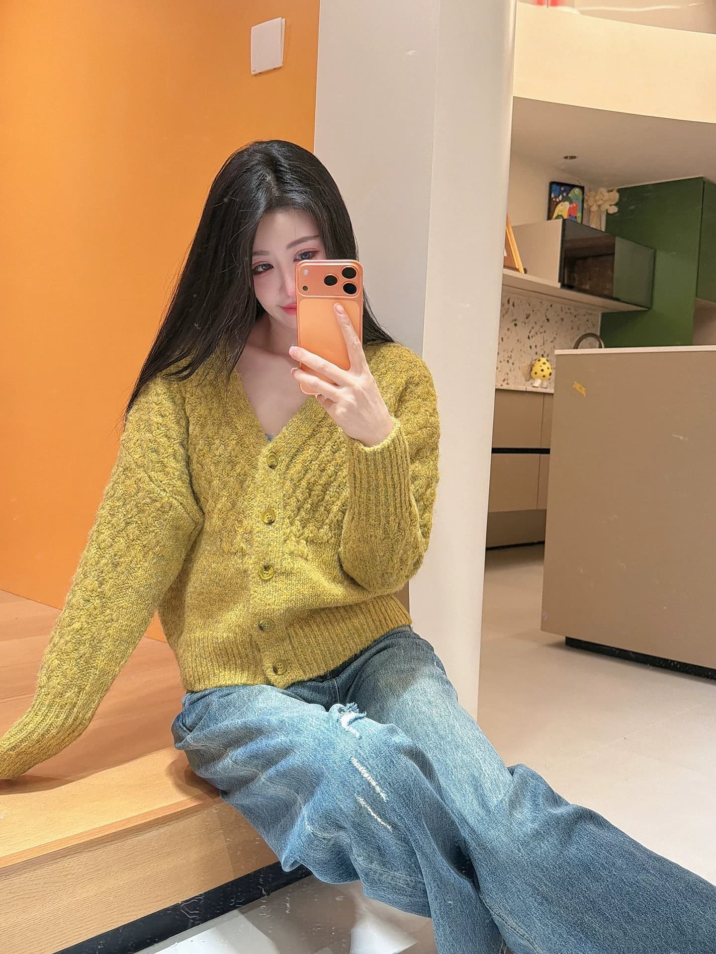 V넥 느긋한 바람 긴팔 부드러운 찹쌀 스웨터 니트 오픈 가디건 여성 가을 겨울 한 부서 캐주얼 루즈핏 슬림해 보이는 외부 가져 가라. 재킷 상세 이미지 9
