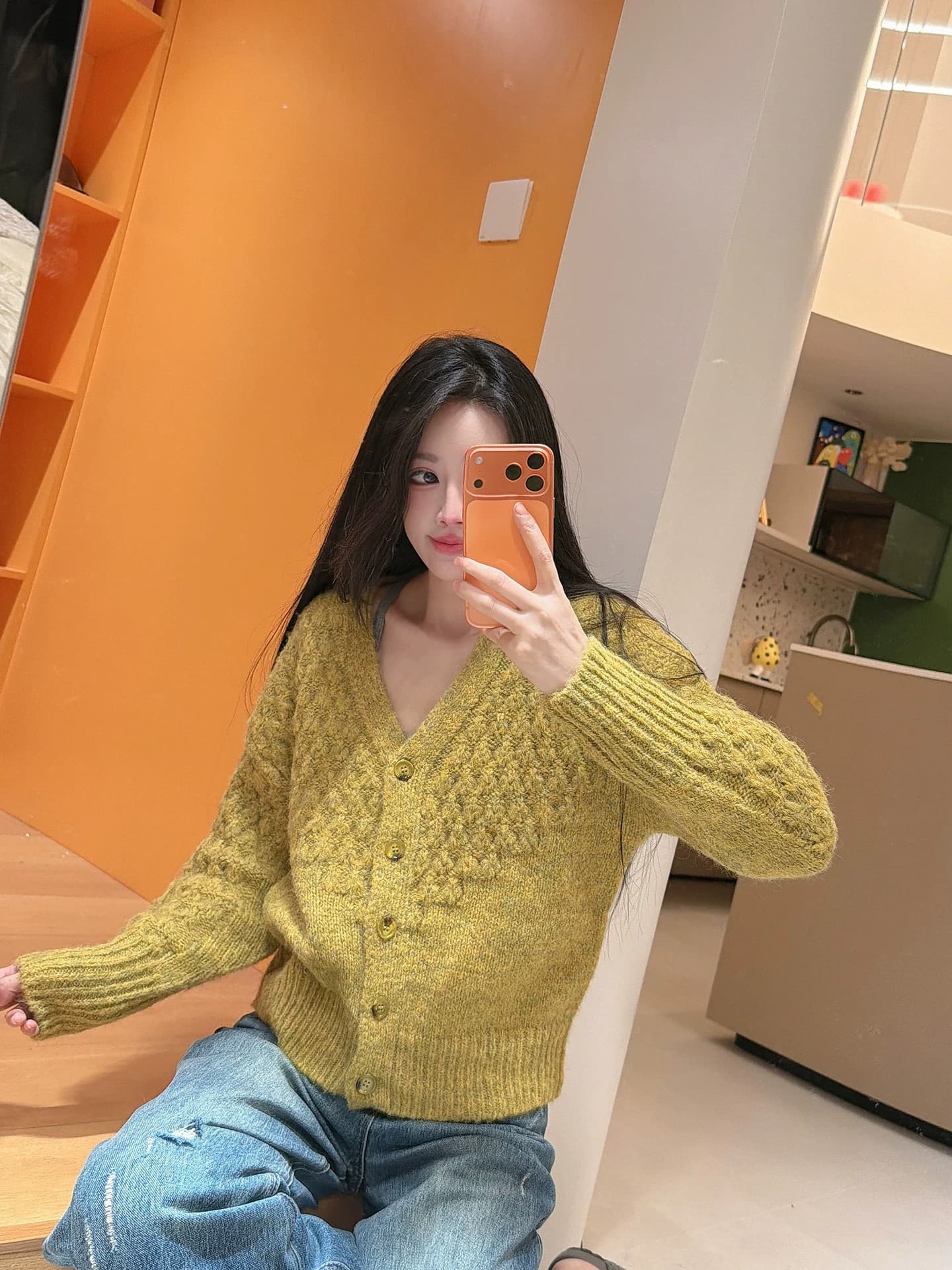 V넥 느긋한 바람 긴팔 부드러운 찹쌀 스웨터 니트 오픈 가디건 여성 가을 겨울 한 부서 캐주얼 루즈핏 슬림해 보이는 외부 가져 가라. 재킷 상세 이미지 12
