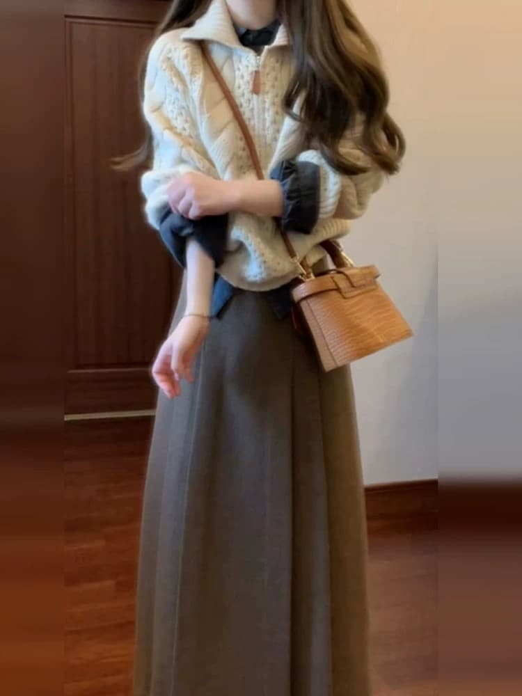 한국 스타일 학원 스타일 폴로 칼라 꽈배기 스웨터 여자 겨울 새로운 느긋한 바람 느슨함 센스 보온 다용도 니트 맨위 이미지 4