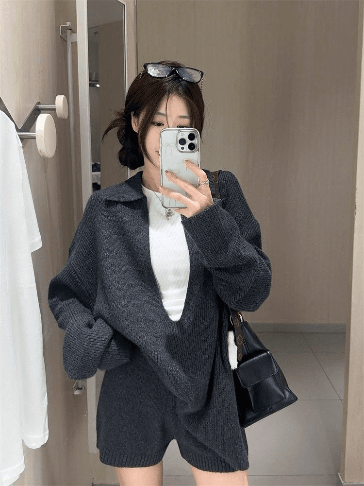 빅 사이즈 지방 mm 한 부서 착용 가져 가라. 느긋한 바람 니트 스웨터 여자 가을 새로운 몸매 가꾸기 슬림해 보이는 만나는 스택 착용 세트 상세 이미지 6